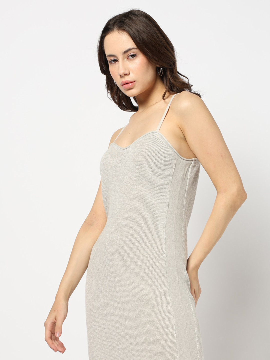 GAP Self Design Shoulder Straps Knitted A-Line Midi Dress