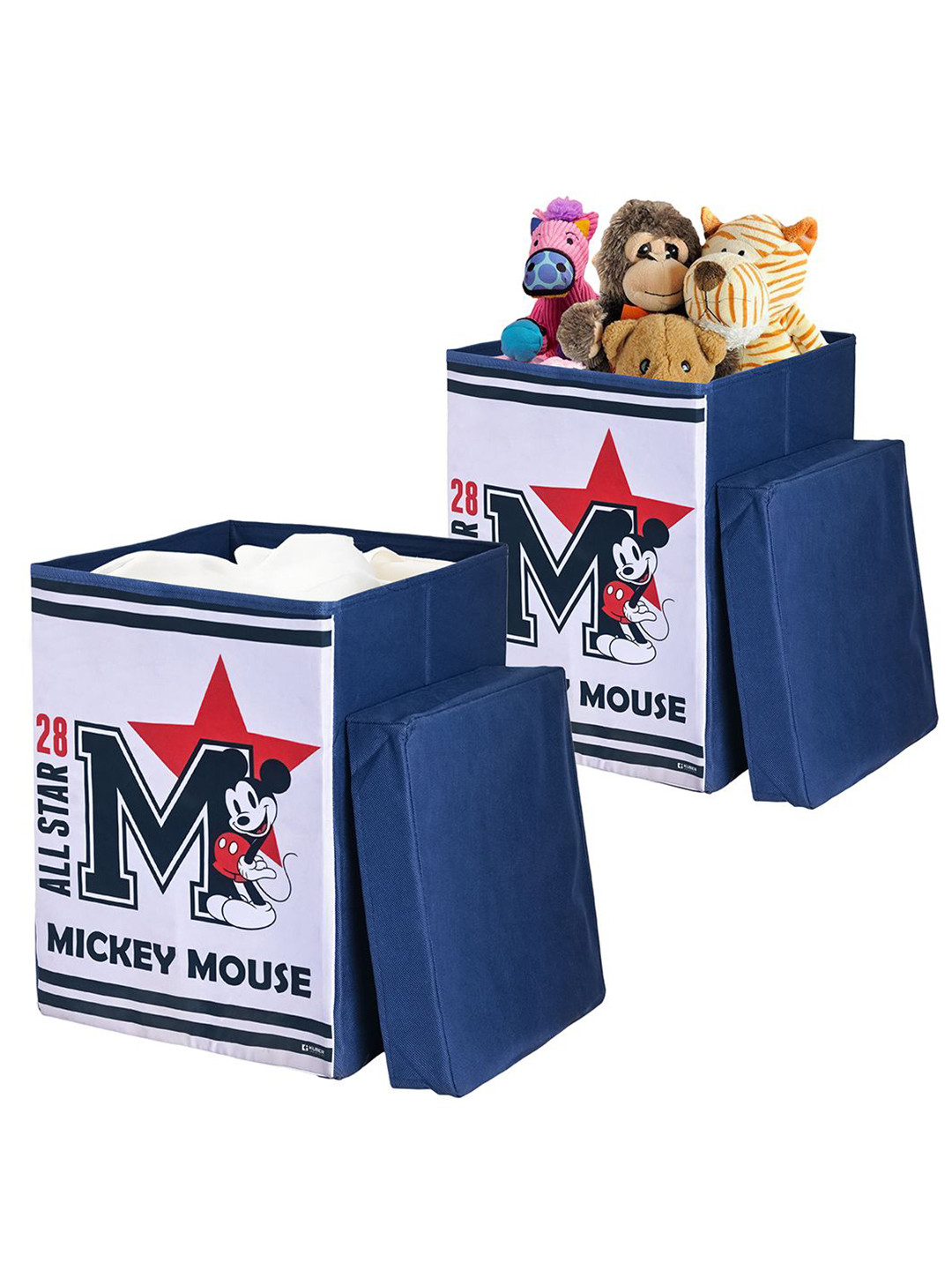 Kuber Industries 2Pcs Navy Blue Mickey Star Printed Laundry Basket With Lid - 60 L