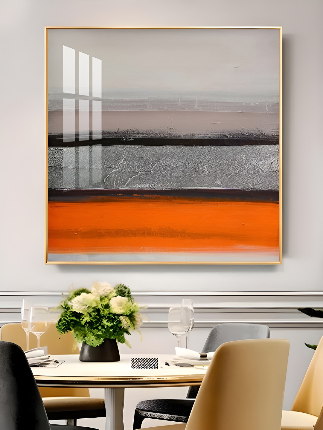 THE NEXT DECOR Yellow & Grey Citrus Cascade Glass Finish Square Wall Art