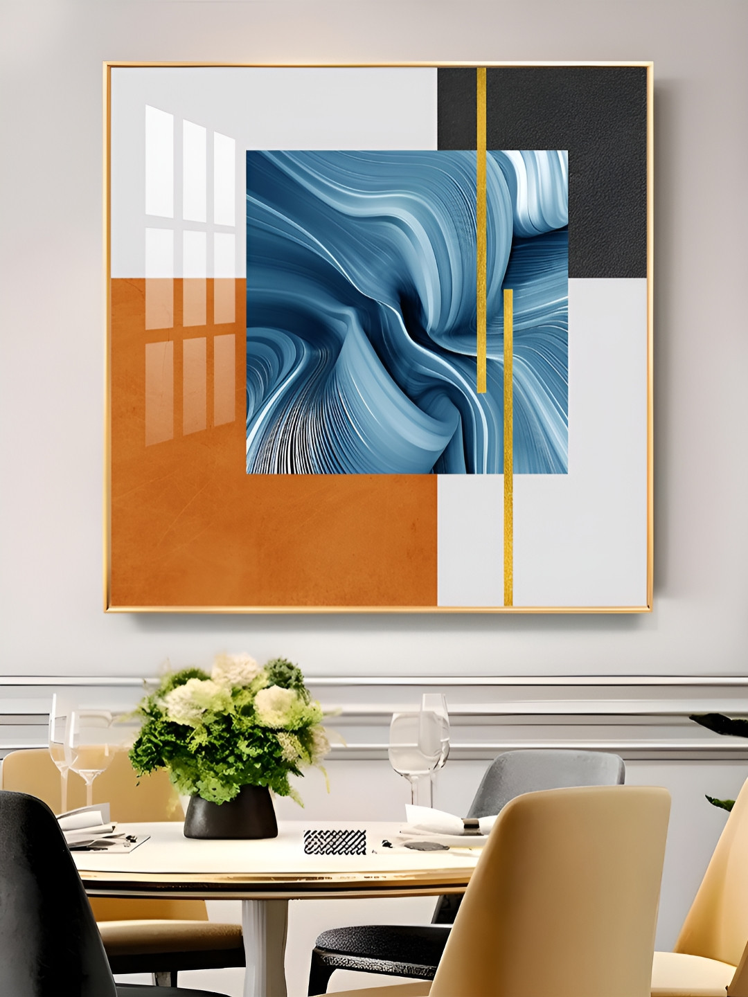 THE NEXT DECOR Blue Accent Wood Wall Square Paintings Wall Art - 18 x 18In