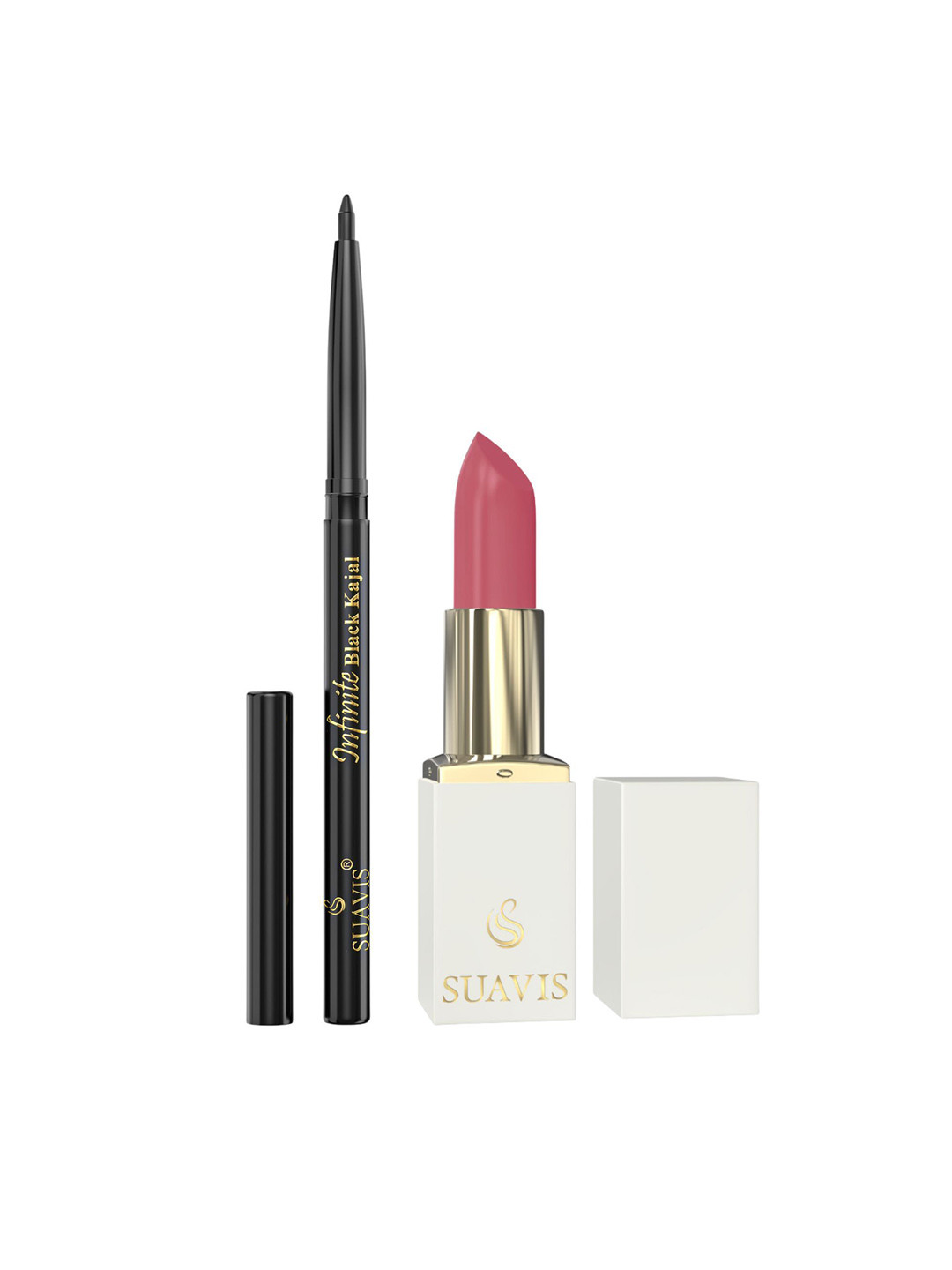 SUAVIS Set Of 2 Long Lasting Lipstick - Berry-Blush - 119 & Kajal Black - 401