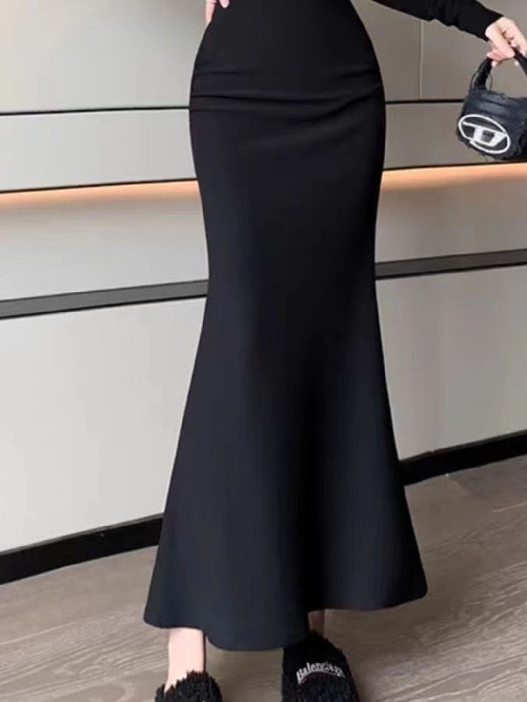 bebe Black High Waist Mermaid Maxi Skirt