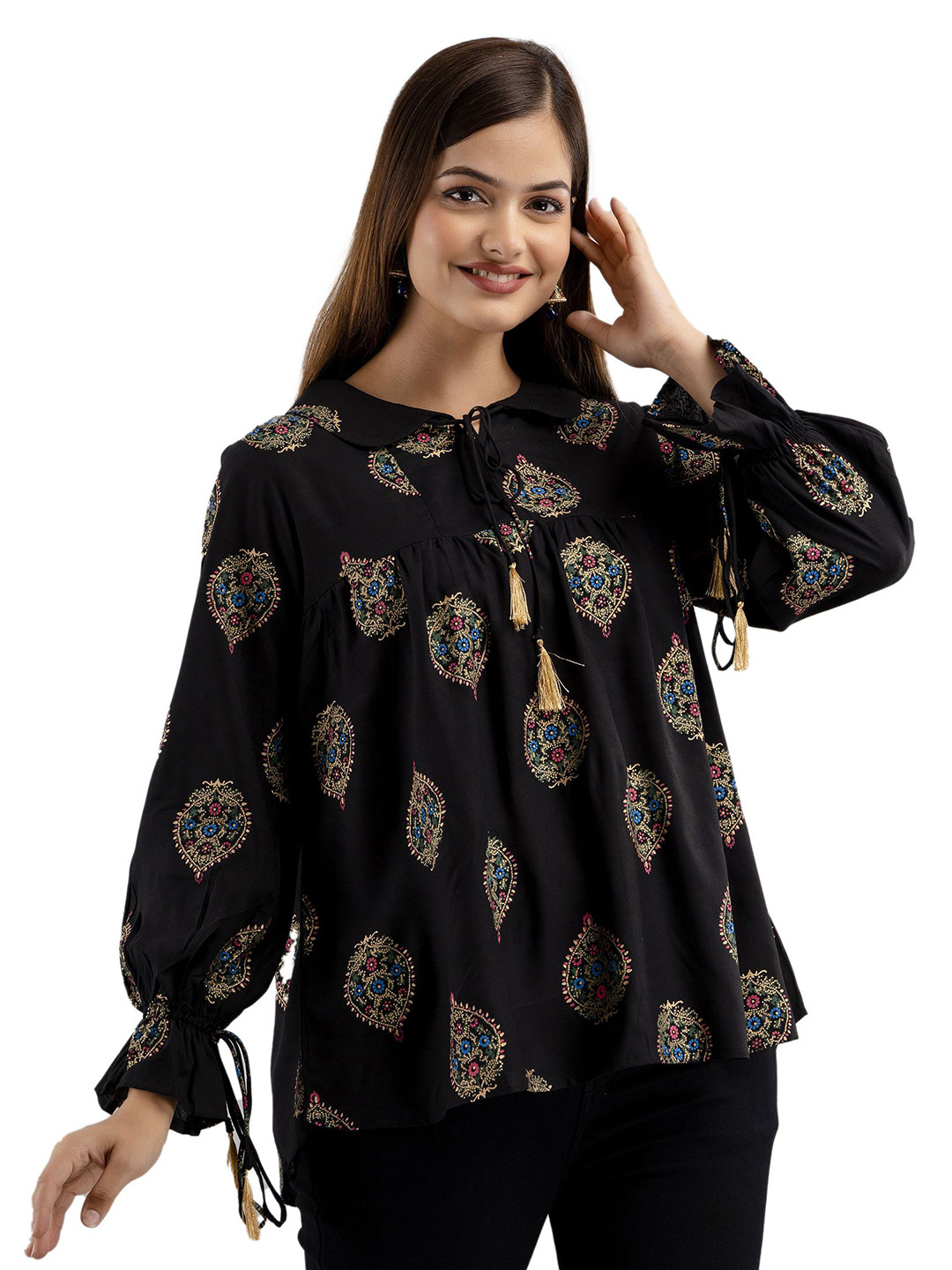 DMP EXPORT Floral Printed Bell Sleeves A Line Kurta