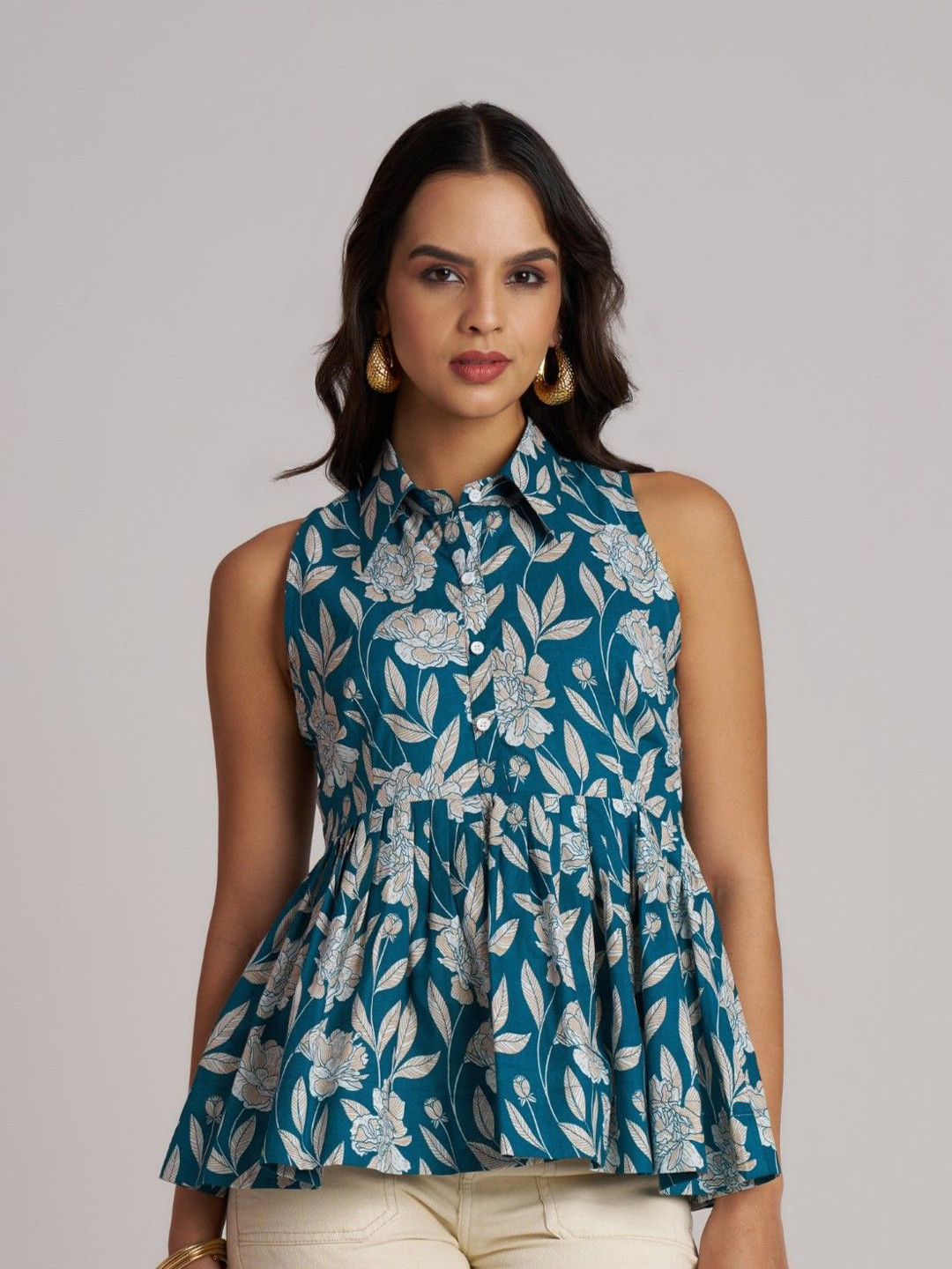 The Cloth Crow Women Floral Print Cotton Shirt Style Top