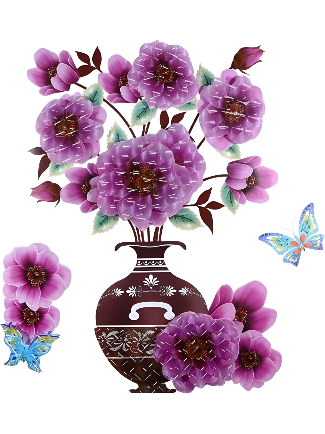 INDIAN ROYALS Brown & Purple Printed Waterproof Simulation Plant Vase Wall Sticker