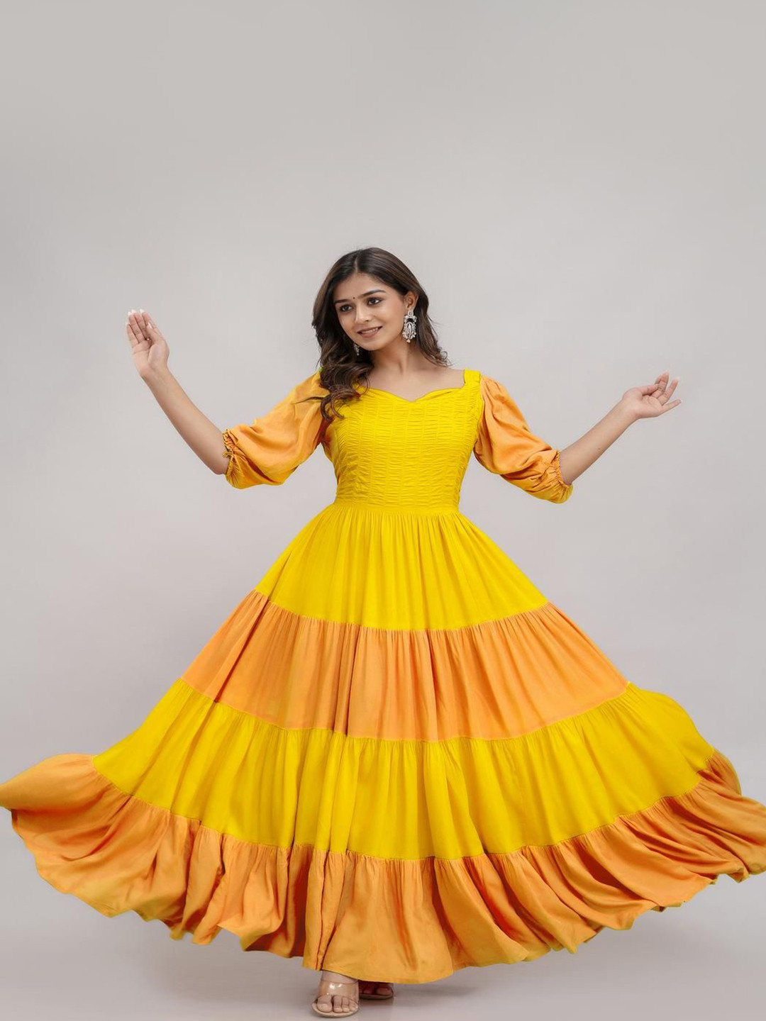 Jaipurite Puff Sleeves Fit & Flare Maxi Dress