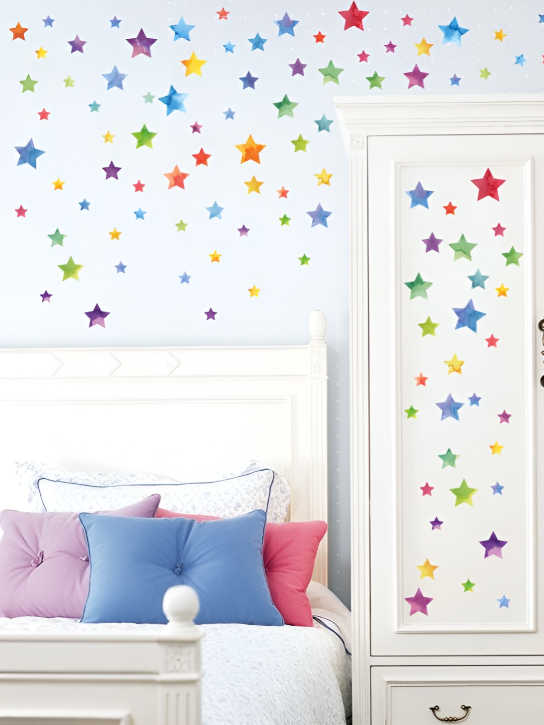 INDIAN ROYALS White & Purple Star Design Printed Self-Adhesive & Durable Wall Sticker