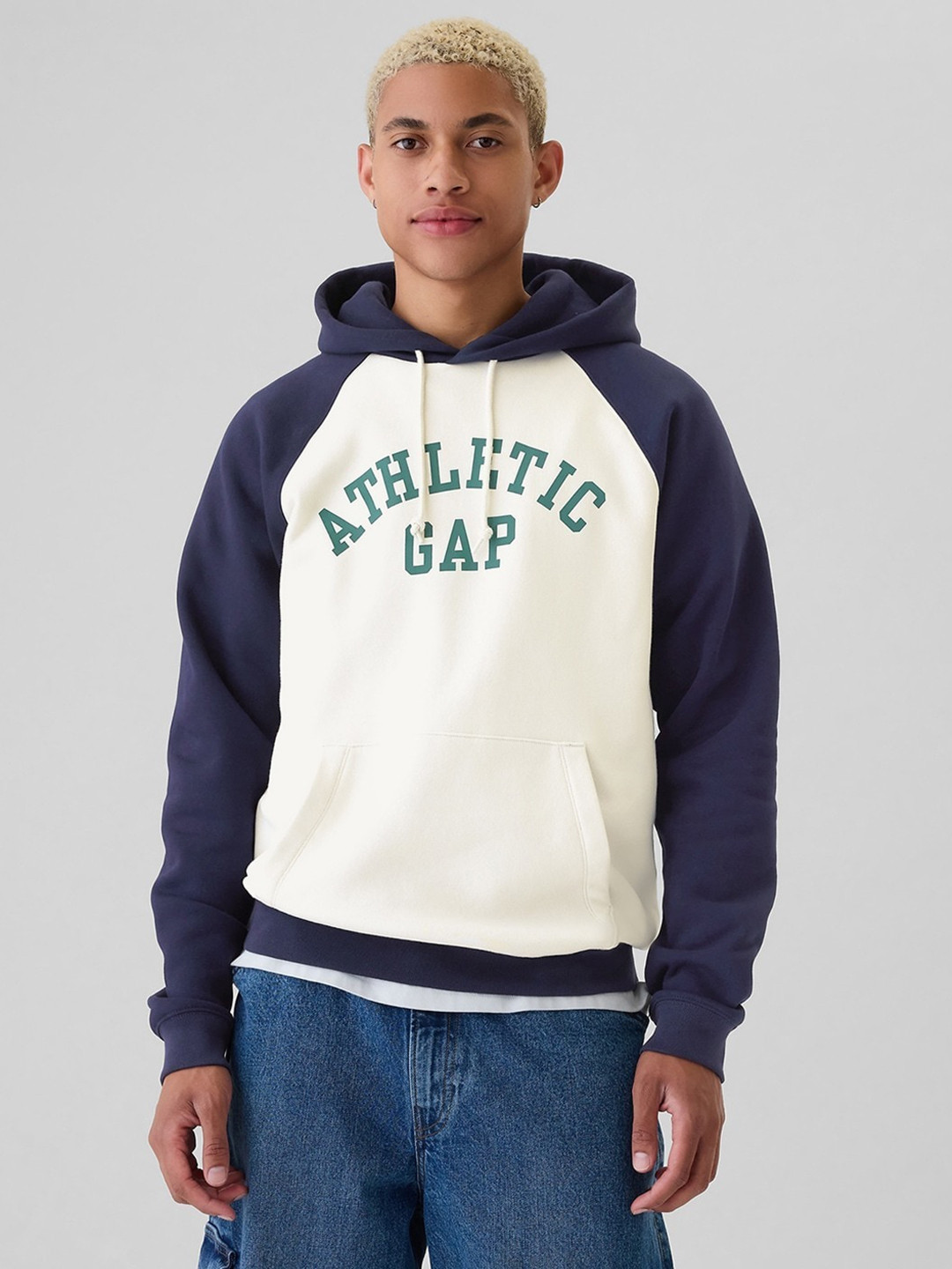 GAP Printed Contrast Sleeves Hooded Sweatshirt