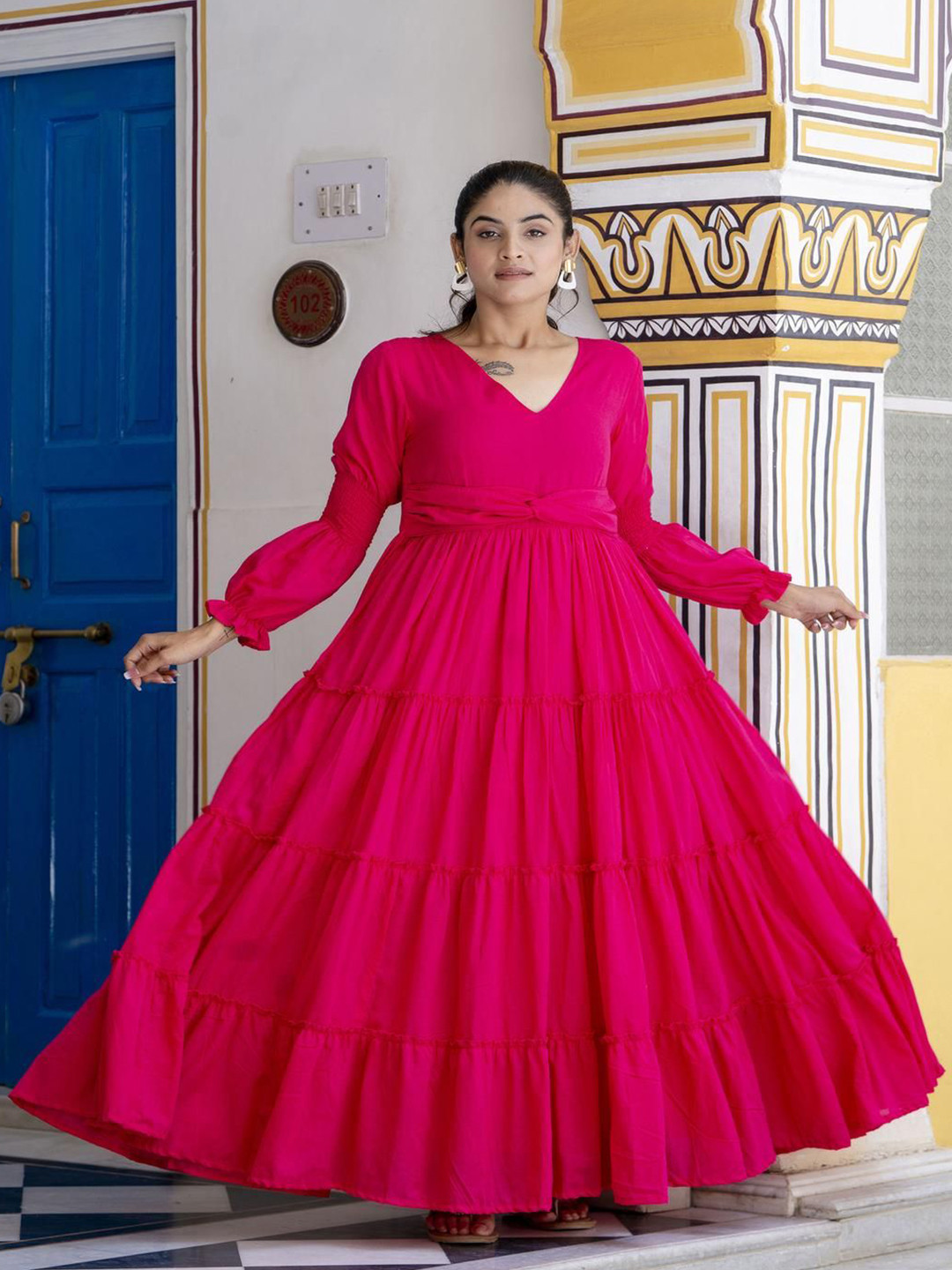 Jaipurite V Neck Corron Anarkali Kurta