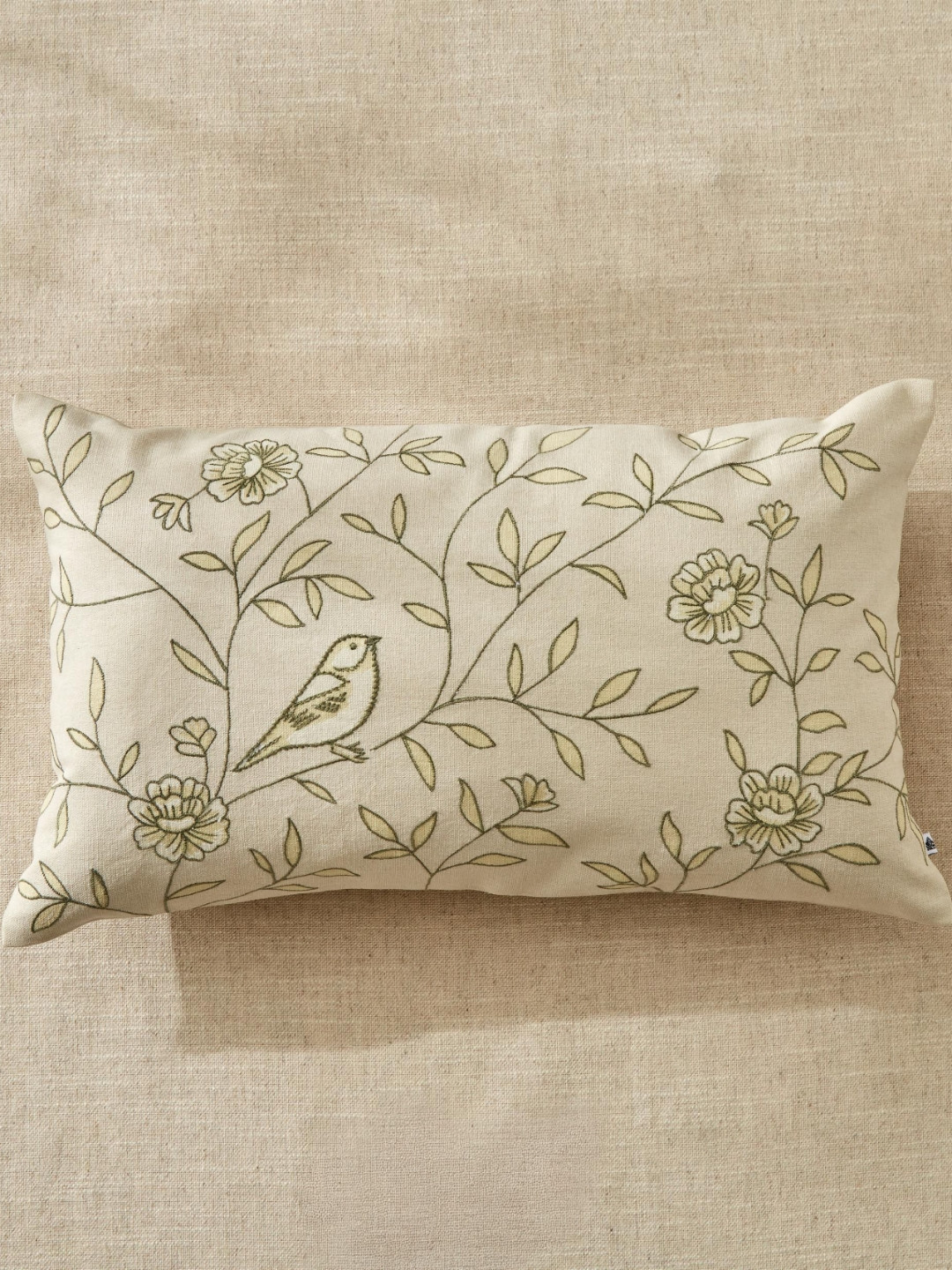 Home Centre Ashville Green Floral Cotton Embroidered Rectangle Cushion Cover -20x12In