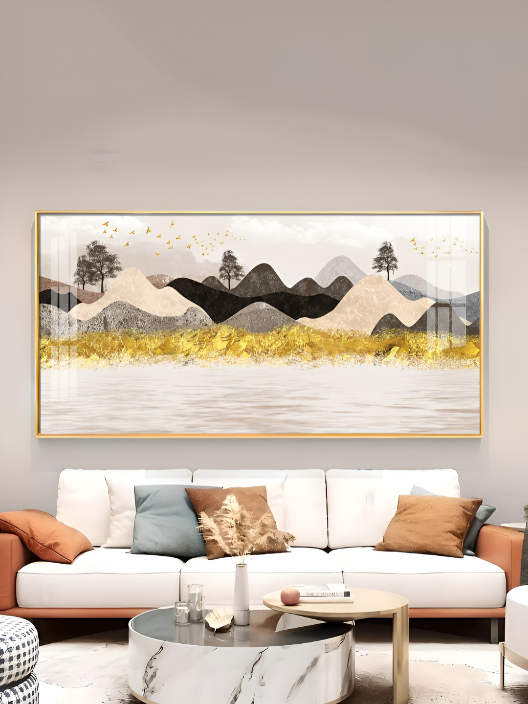 THE NEXT DECOR Gold Wood Wall Living Room Rectangle Photographs Wall Art -23.62 x 11.8In