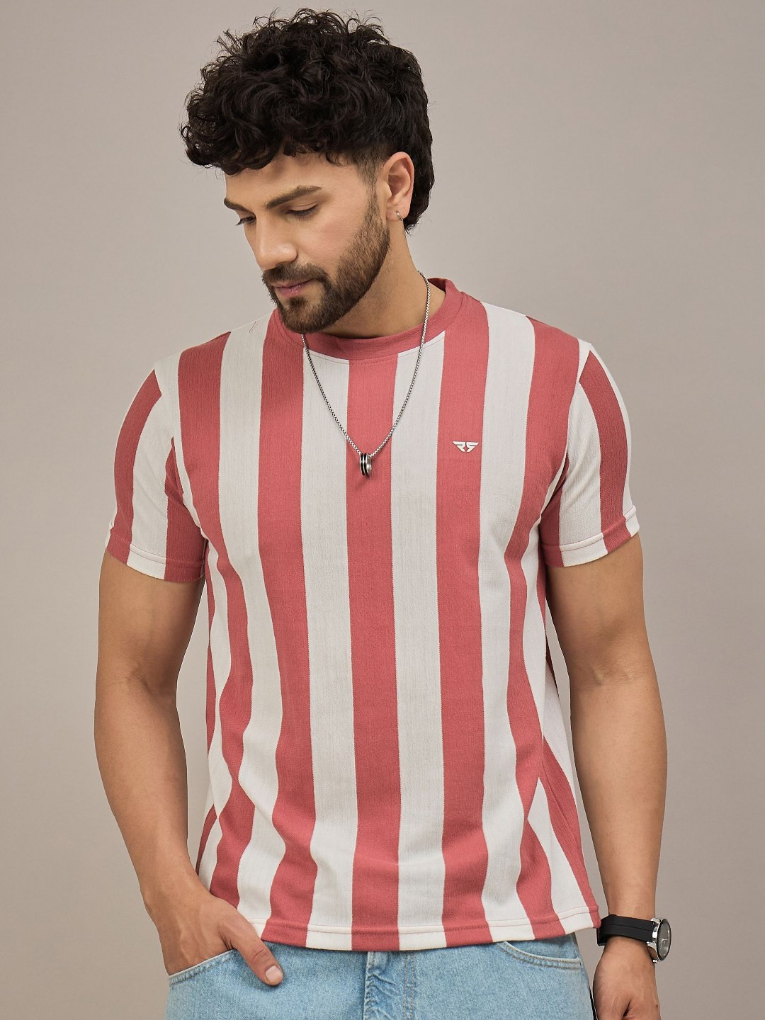 REPRISE Men Striped Round Neck T-shirt