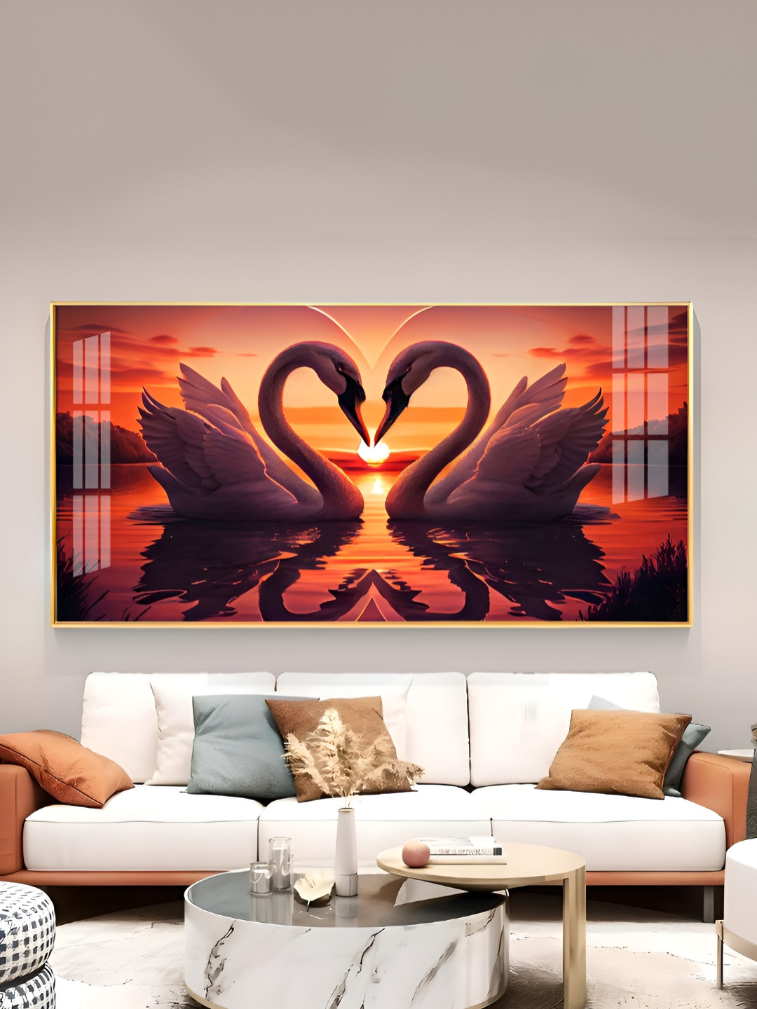 THE NEXT DECOR Swan In Vibrant Affection Glass Finish Horizontal Wall Art