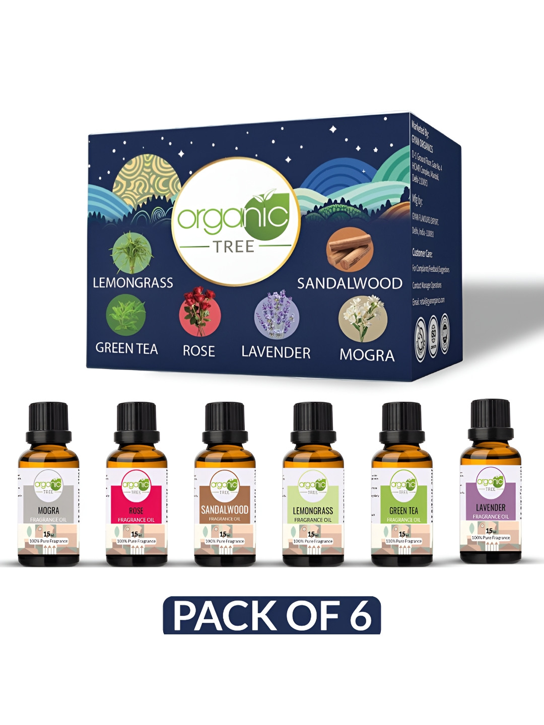 Organic Tree Brown & Black 6 Pieces Aroma Diffuser Oil Set