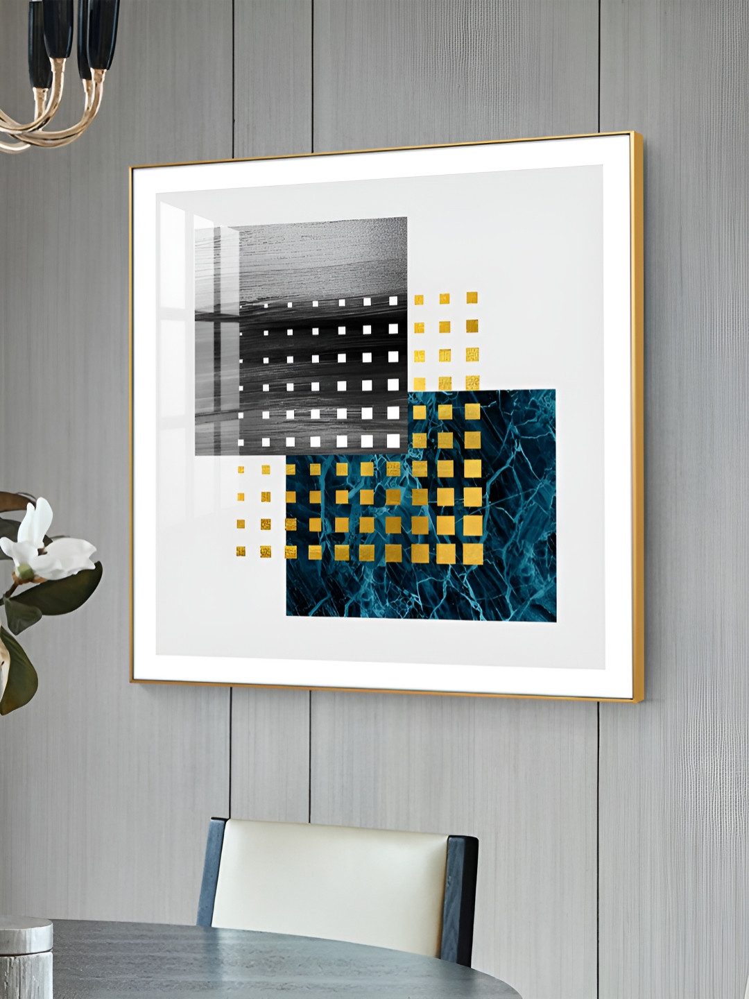 THE NEXT DECOR Unisex Grey Noir Mosaic Glass Finish Square Wall Art