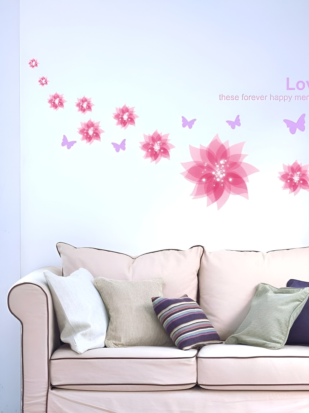 INDIAN ROYALS Pink & Lavender Floral Printed Self-Adhesive & Durable Wall Sticker