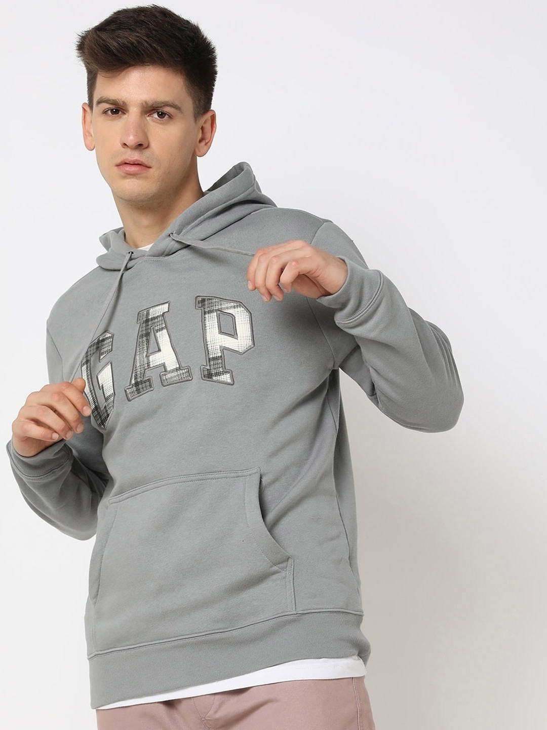 GAP Brand Logo Embroidered Hooded Pure Cotton Sweatshirt with Applique Detail
