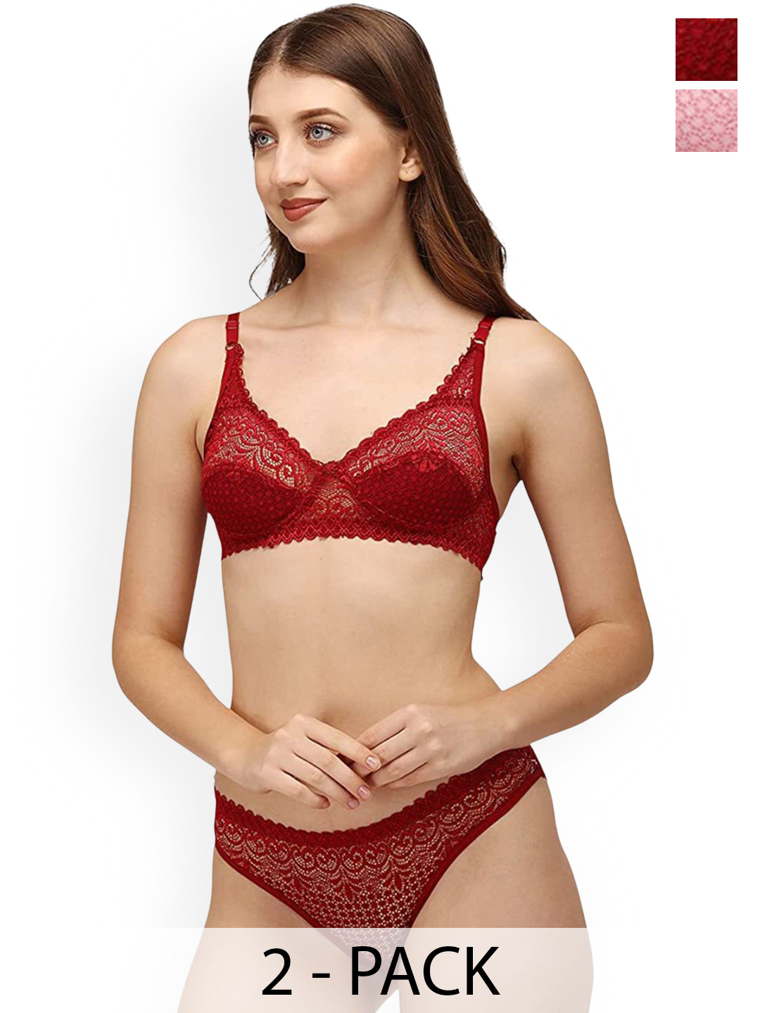 DHANDAI FASHION 6-Pcs Self Design Lingerie Sets Decent Set-Maroon Pink (M-1-6P)
