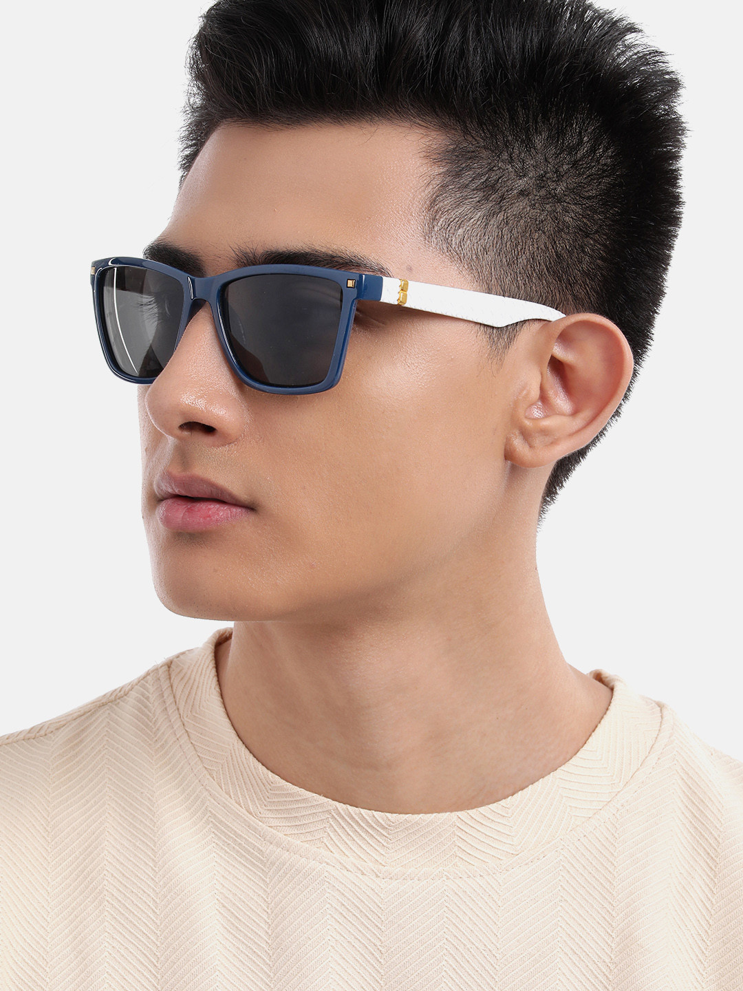 Carlton London Blue with White Toned and UV Protected Lens Rectangle Sunglass