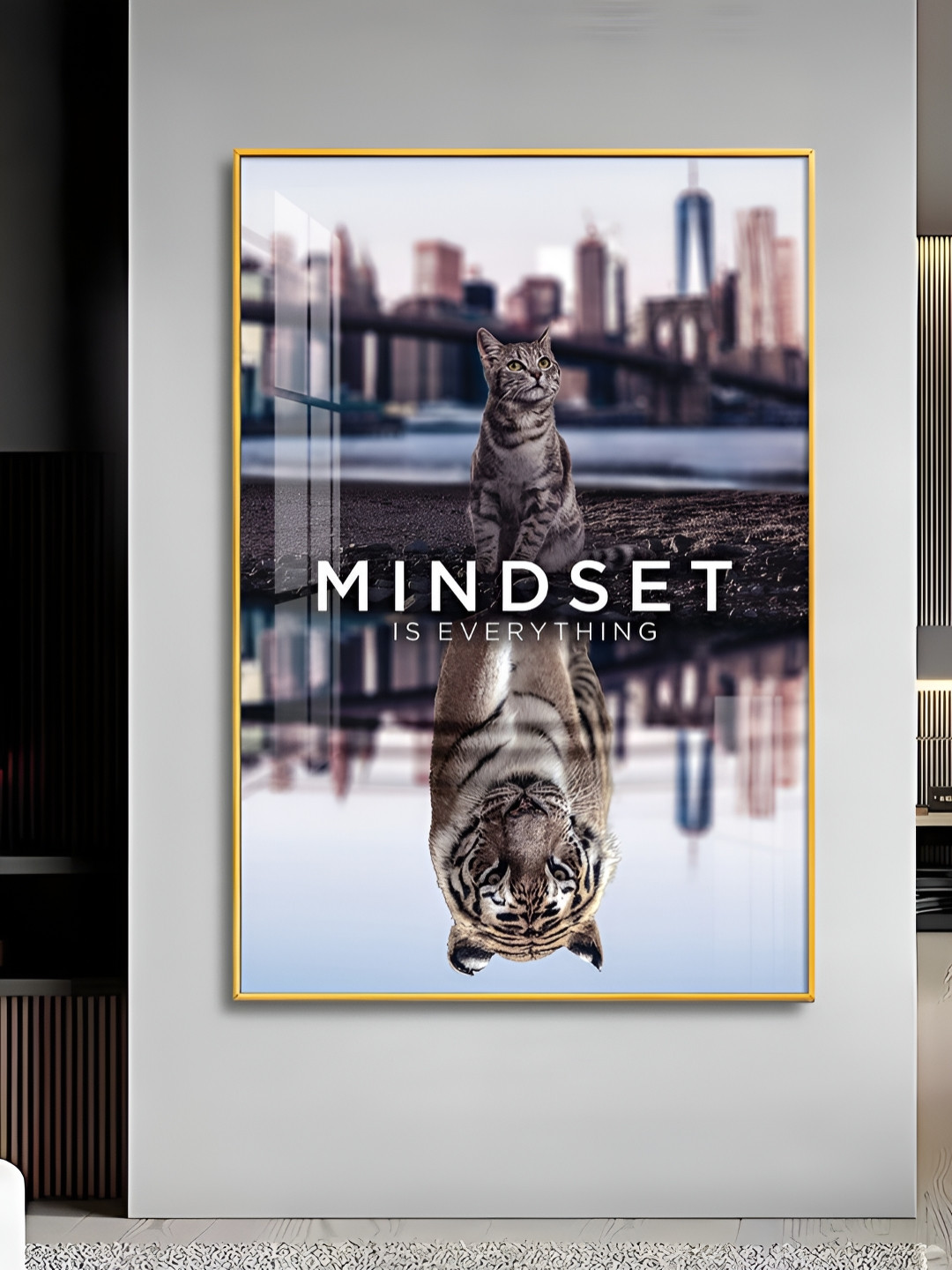 THE NEXT DECOR White & Grey Elevate Your Mindset Glass Finish Vertical Wall Art