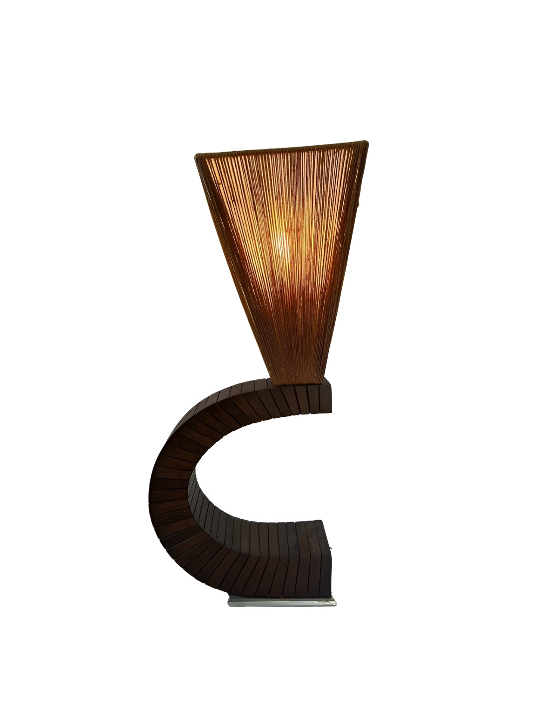 Taurrus Brown Textured Wood C-Shaped Table Lamp