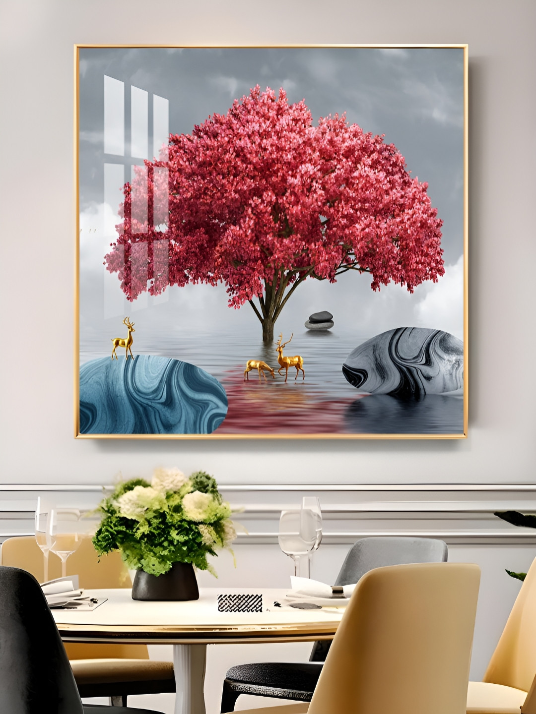 THE NEXT DECOR Pink & Grey Rosy Bloom Tree Painted Wall Art