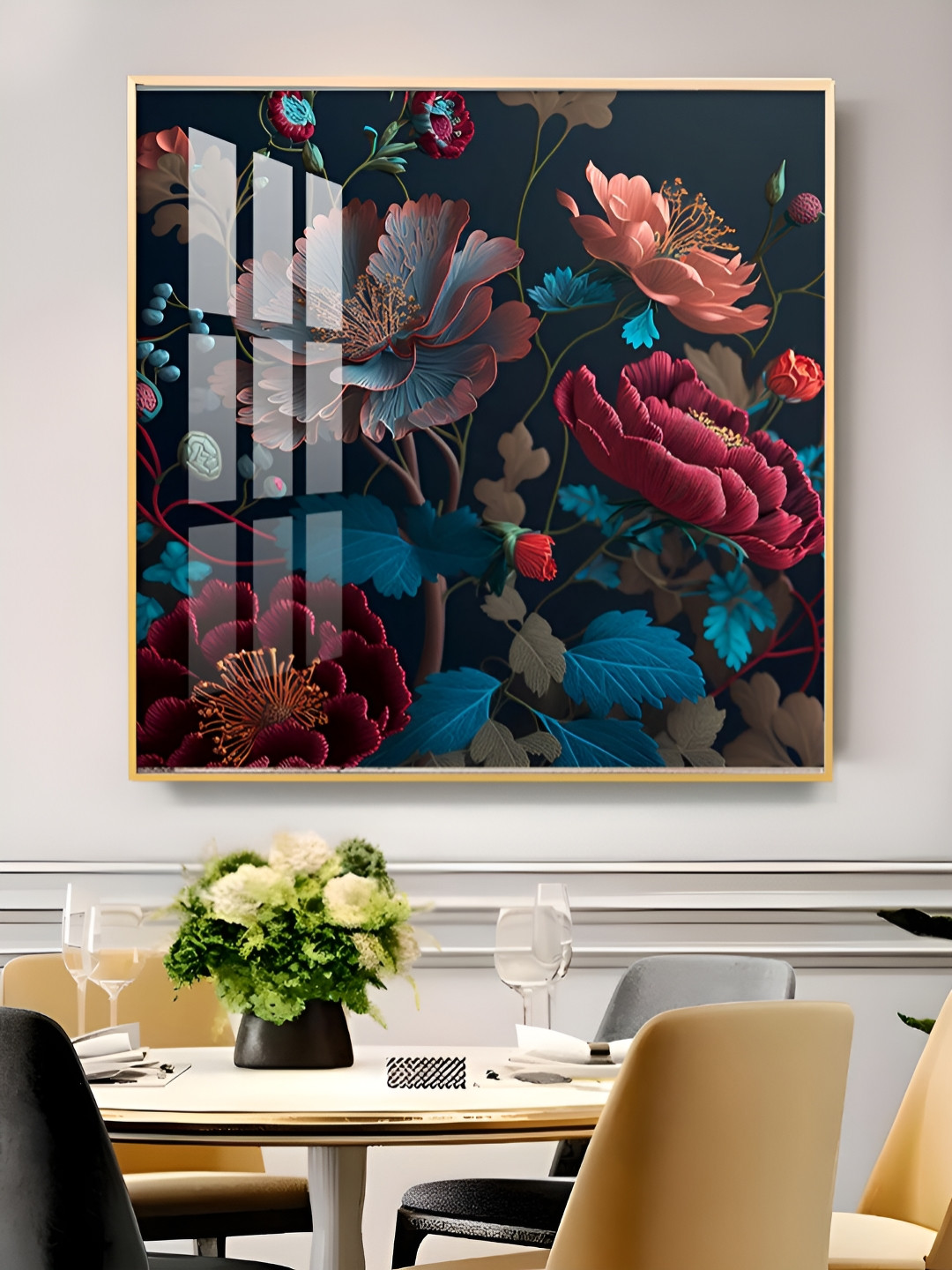 THE NEXT DECOR Floral and Botanical Vibrant Blossom Glass Finish Square Wall Art