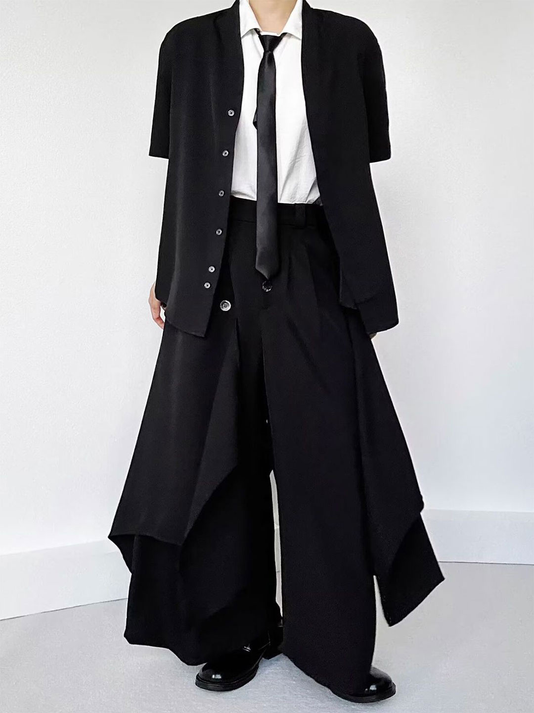 StyleCast x Revolte Collarless Drop-Shoulder Sleeves Formal Shirt