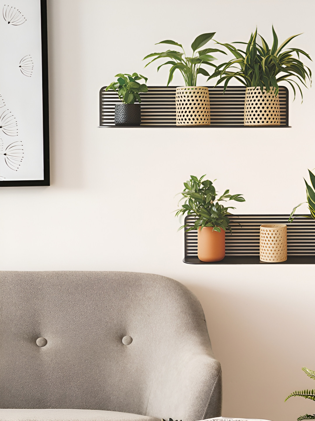 INDIAN ROYALS Brown & Green Printed Waterproof 3D Green Potted Plants Wall Sticker