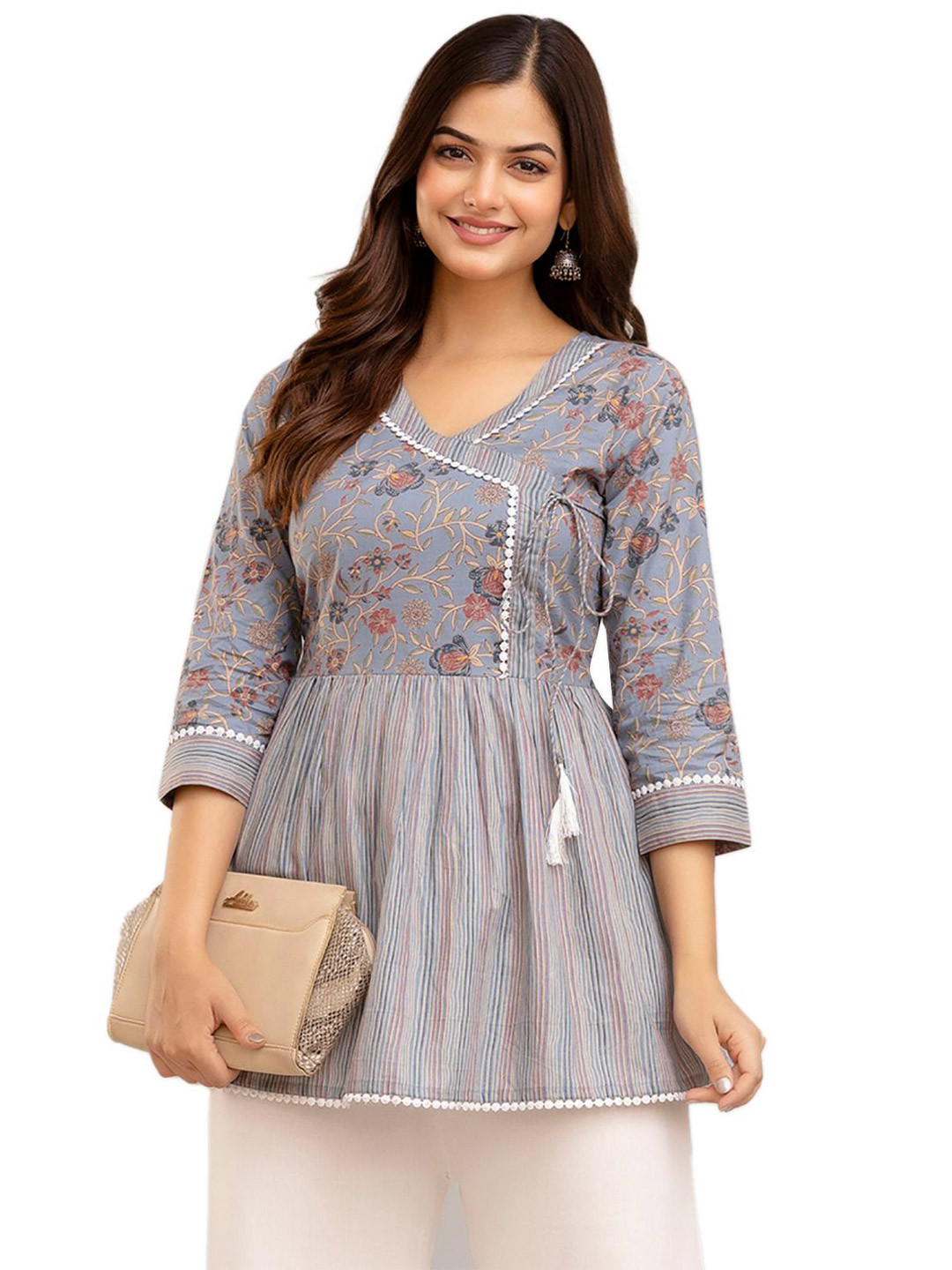 DMP EXPORT Women Printed Thread Work Kurta