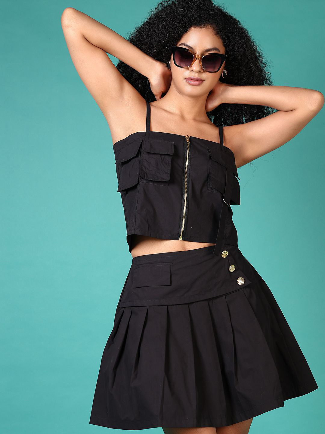 LIMEROAD Women Solid Shoulder Straps Poplin Cotton Coordinate Set