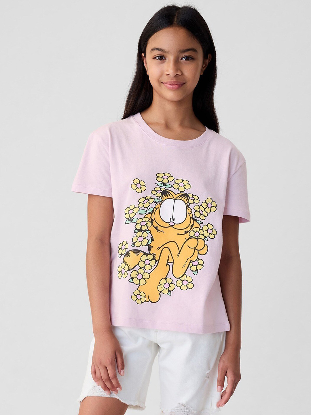 GAP Girls Garfield Printed Drop-Shoulder Sleeves Pure Cotton T-shirt