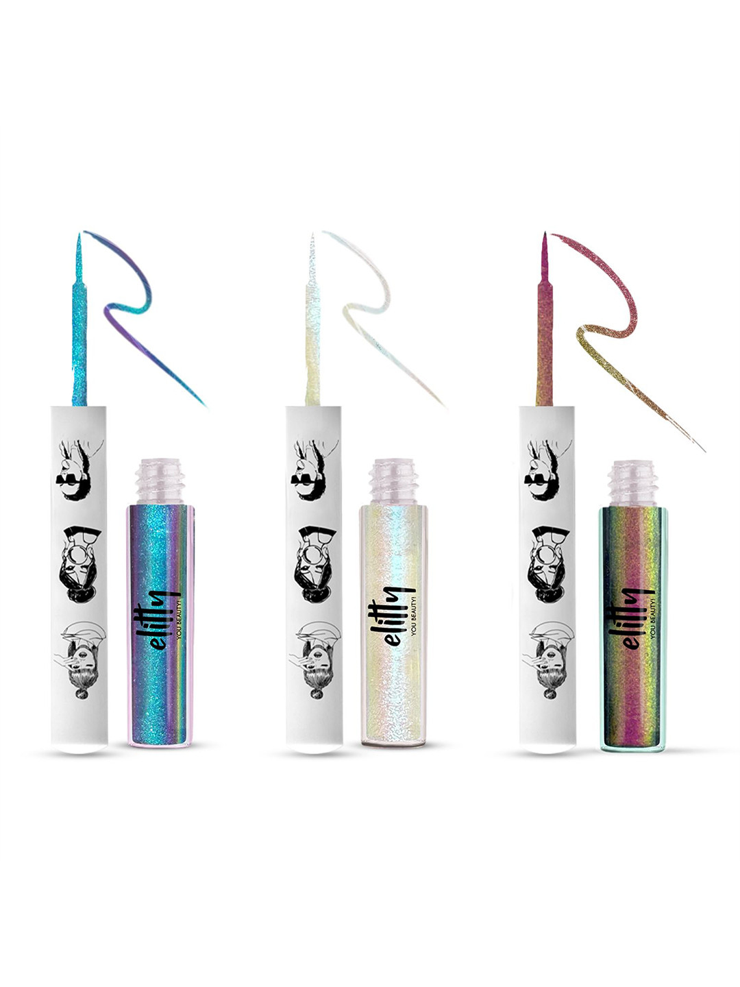 Elitty Set Of 3 12Hrs Long Lasting Waterproof Ombre Holographic Neon Nights Eyeliners