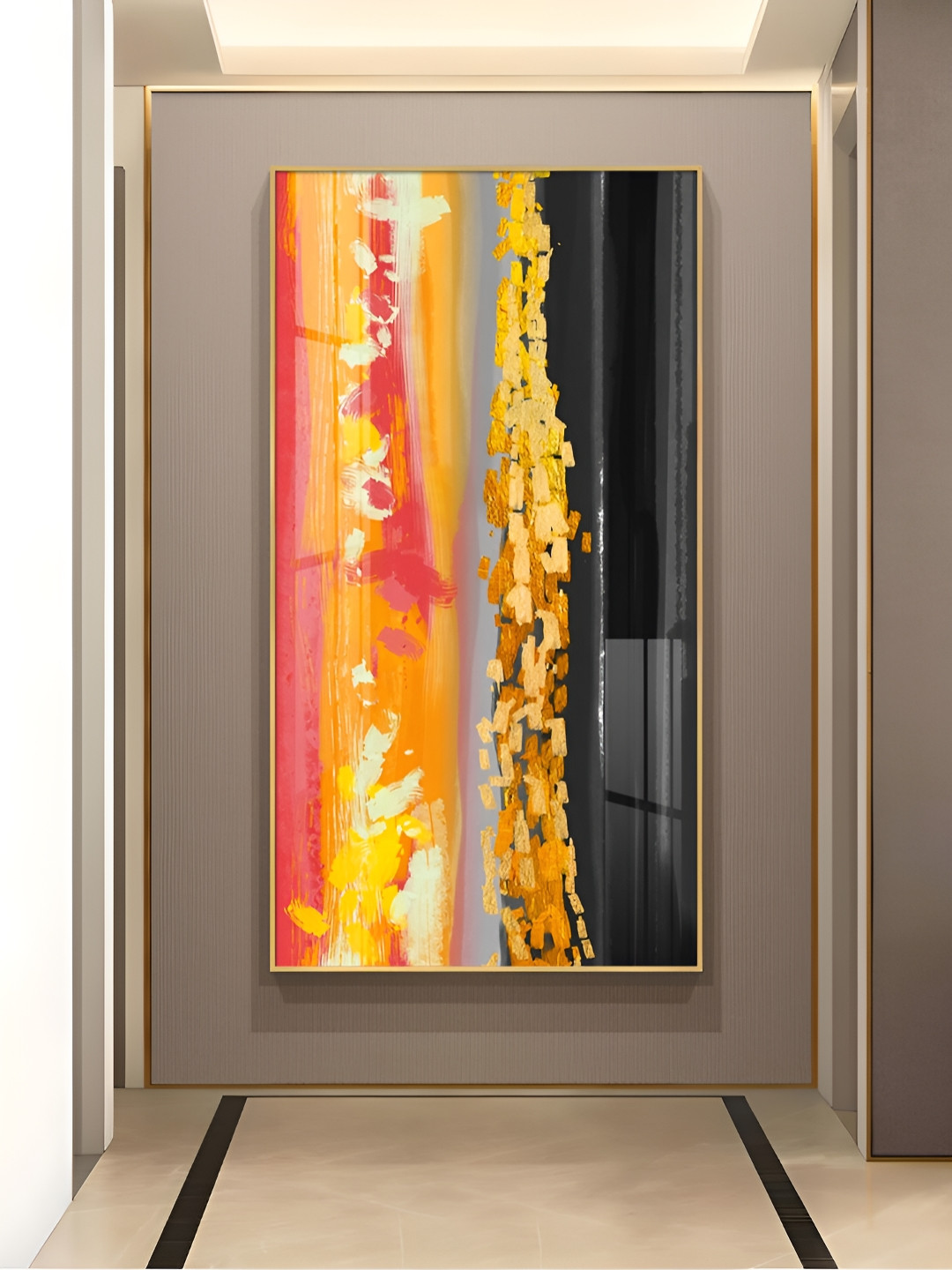 THE NEXT DECOR Yellow & Pink Glass Finish Vertical Wall Art