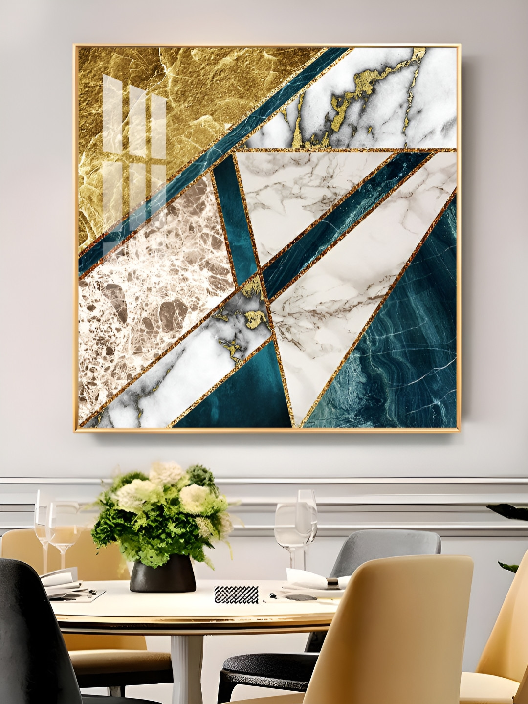 THE NEXT DECOR Blue Luxe Serenity Glass Finish Square Wall Art