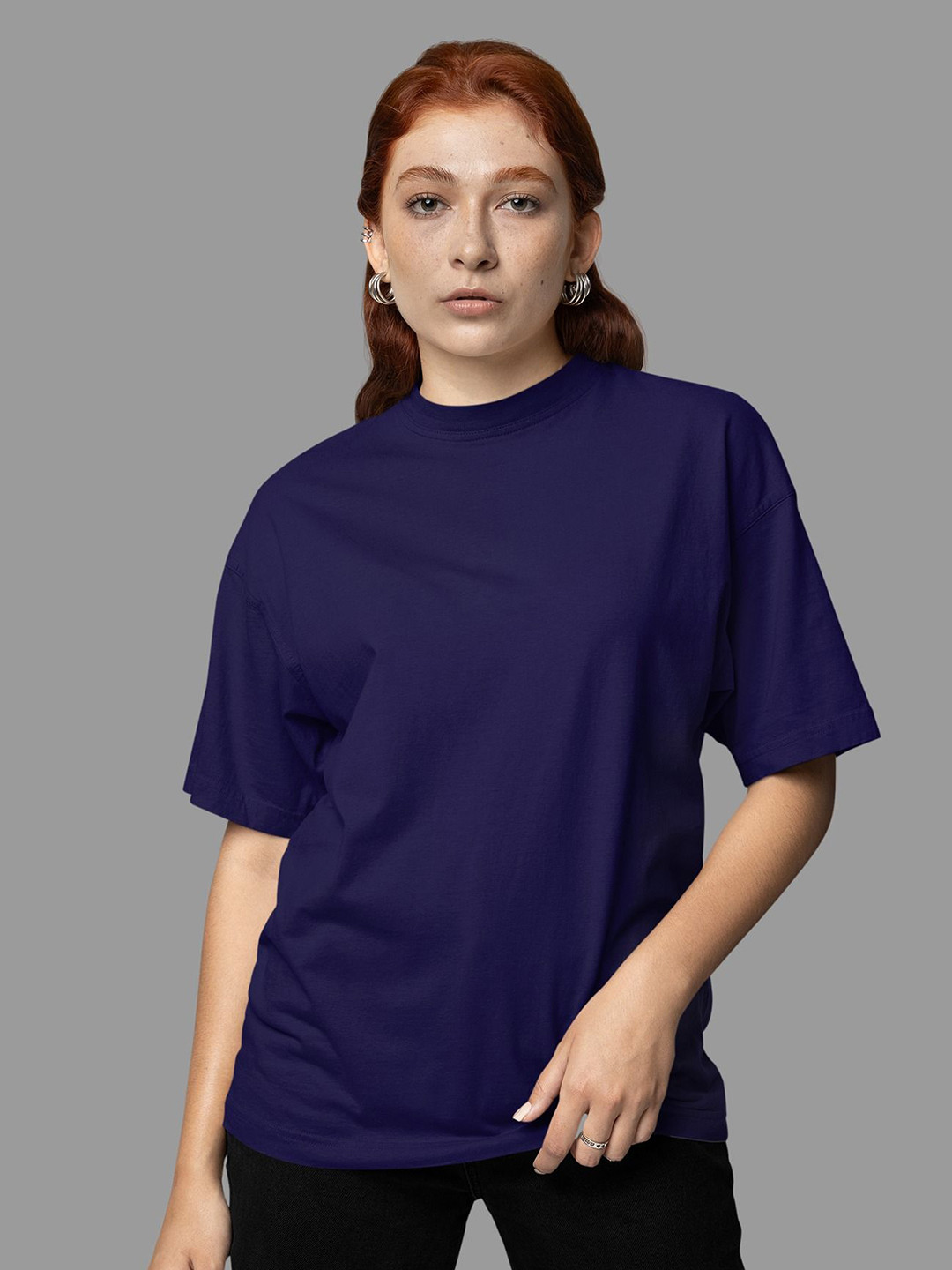 SNUG24 Women Solid Round Neck Cotton Oversized T-shirt