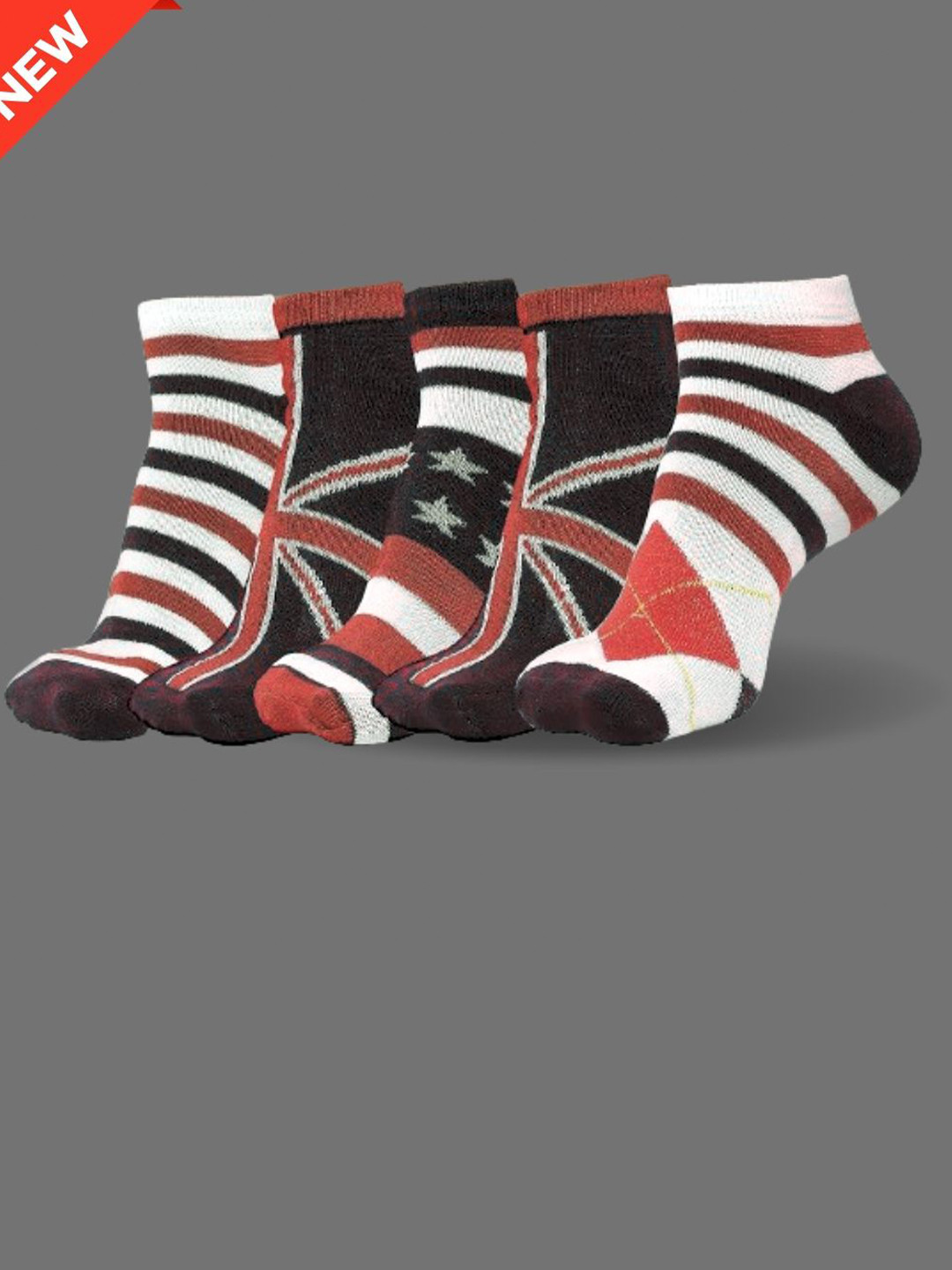 MJE Men Pack Of 5 Flag Patterned Ankle Length Socks