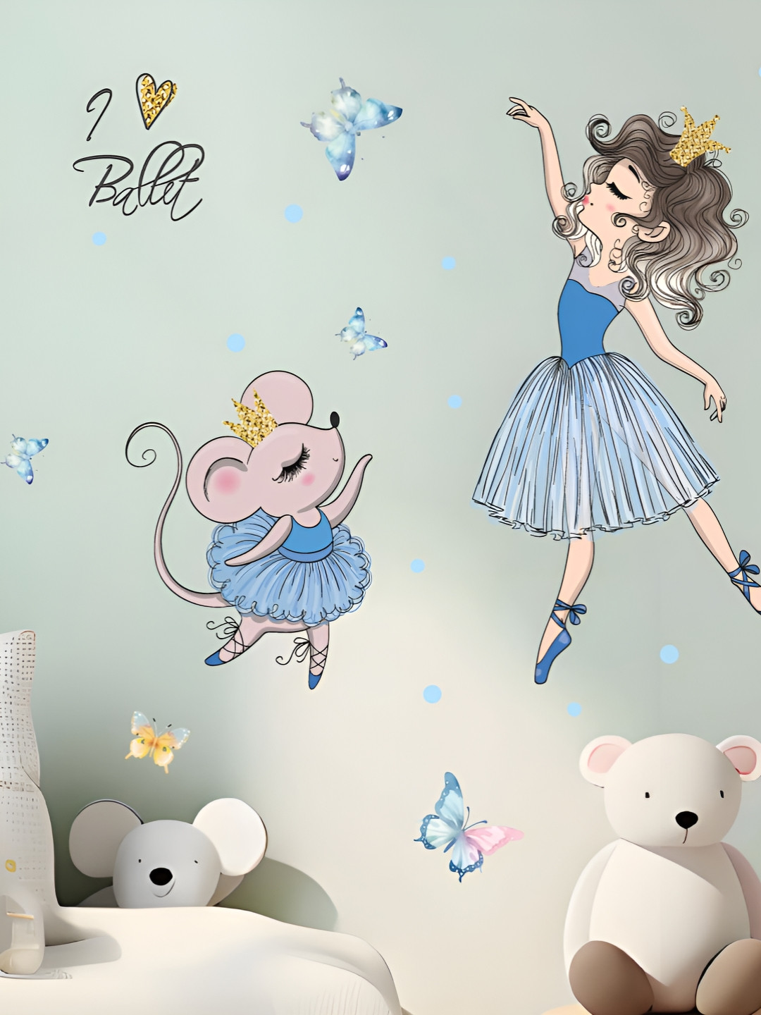INDIAN ROYALS Grey & Blue Ballerina Girl  Printed Self-Adhesive & Durable Wall Sticker