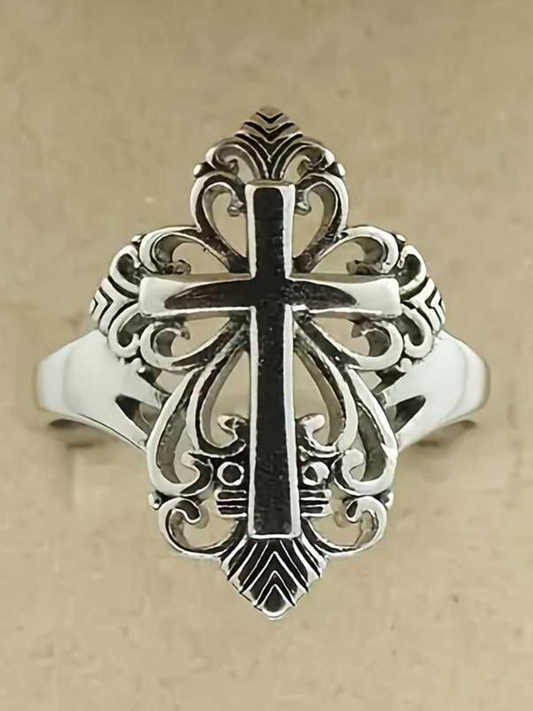 Bling Queen Silver Plated Vintage Cross Finger Ring