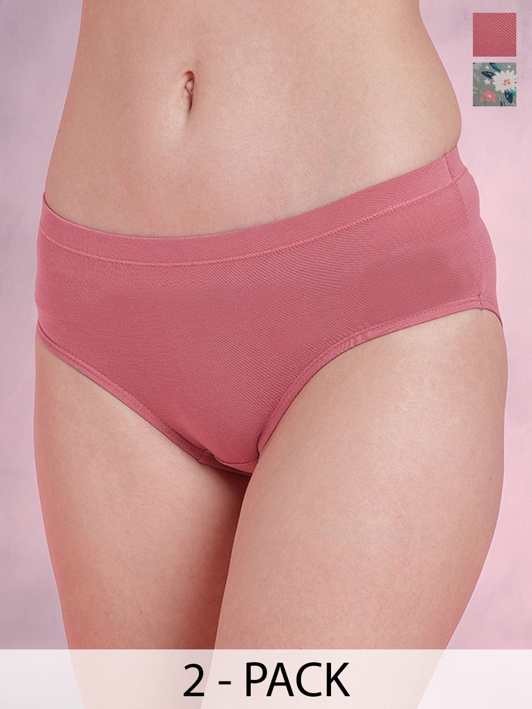 DressBerry Pack Of 2 Assorted Mid-Rise 3/4th Coverage Hipster Briefs DTPL13854-MWH-S