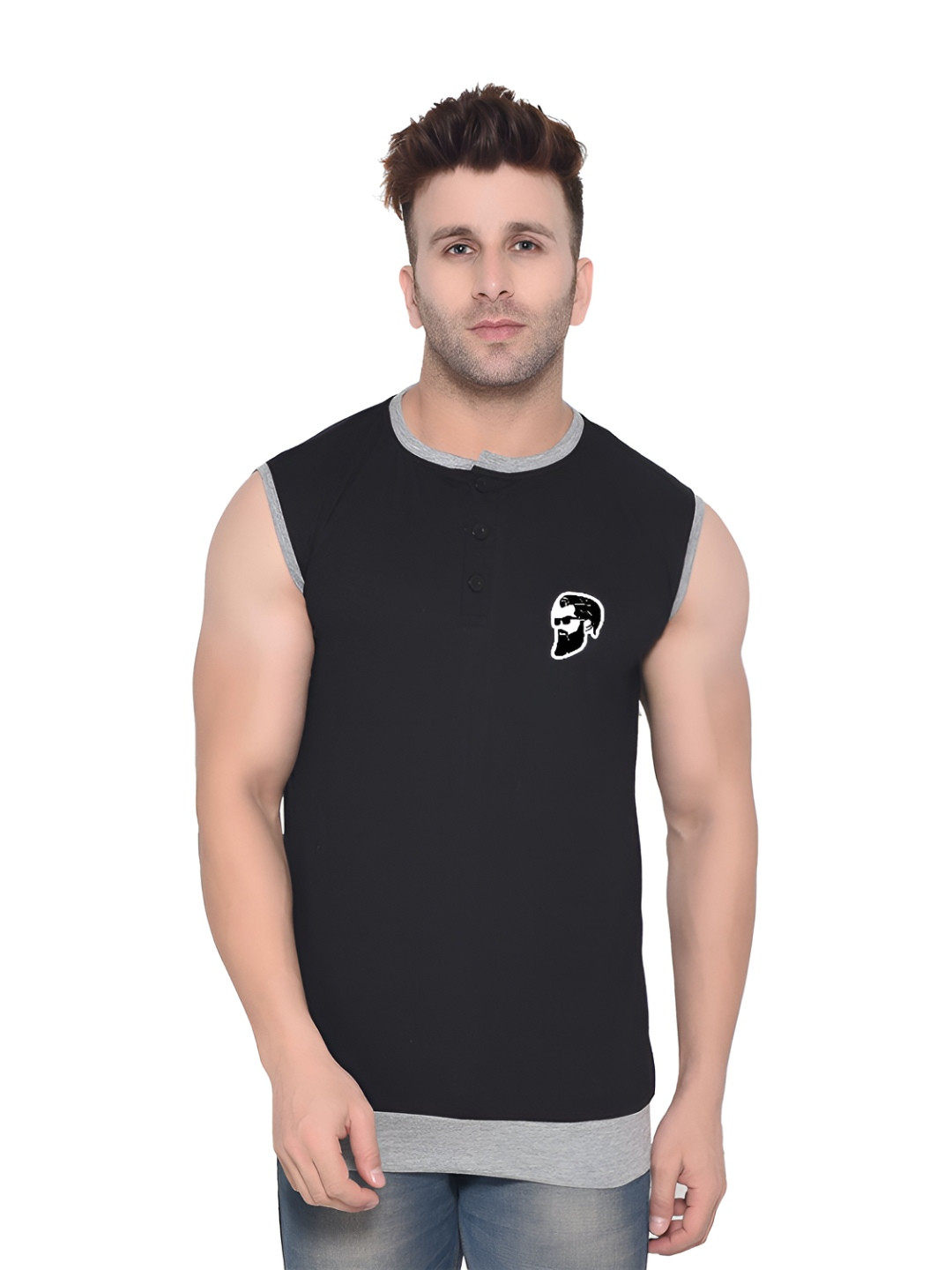 BEYOU FASHION Henley Neck Slim Fit T-shirts