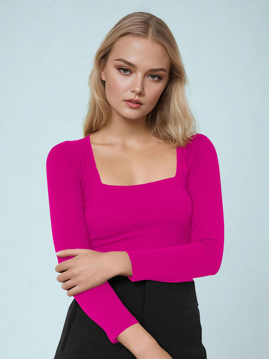 Dream Beauty Fashion Women Solid Square Neck Fitted Top