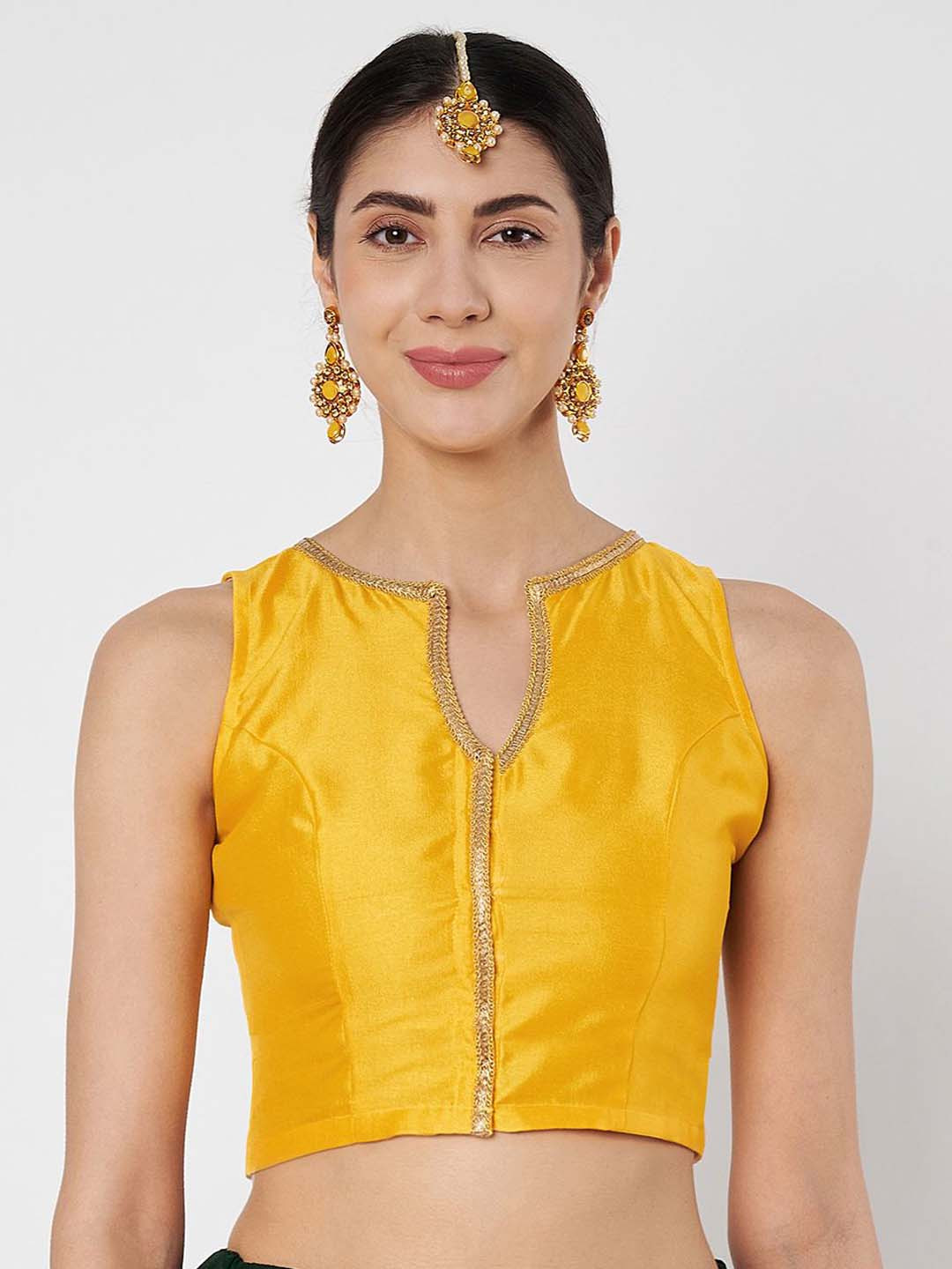 studio rasa Embellished Silk Front Open Saree Blouse