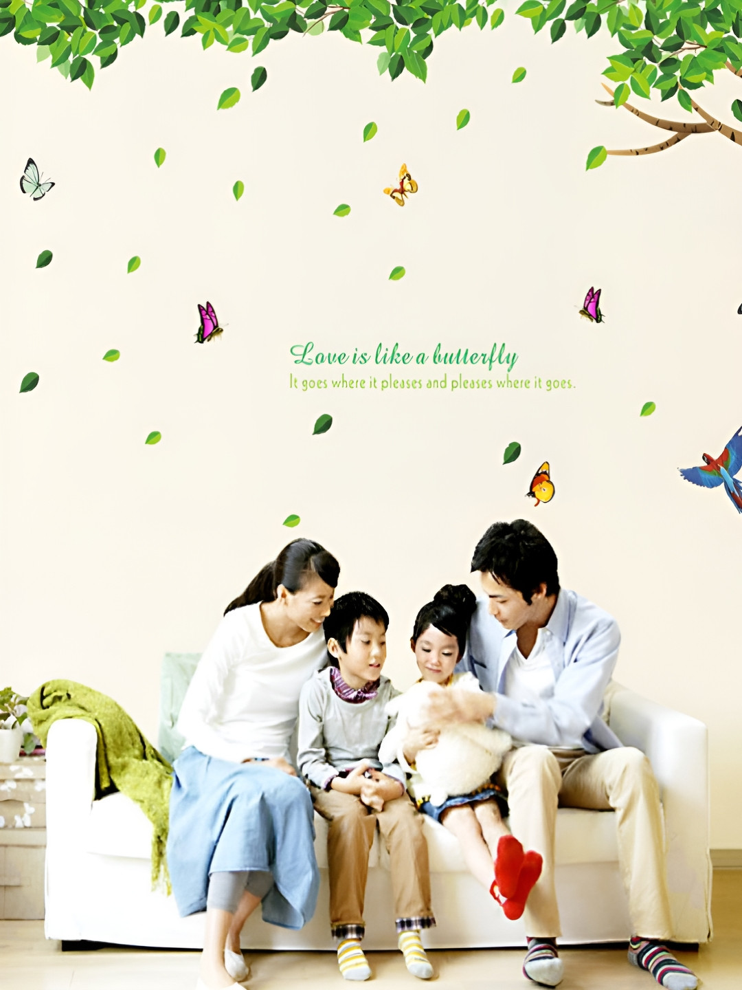 INDIAN ROYALS Green & Pink Green Tree Printed Self-Adhesive & Durable Wall Sticker