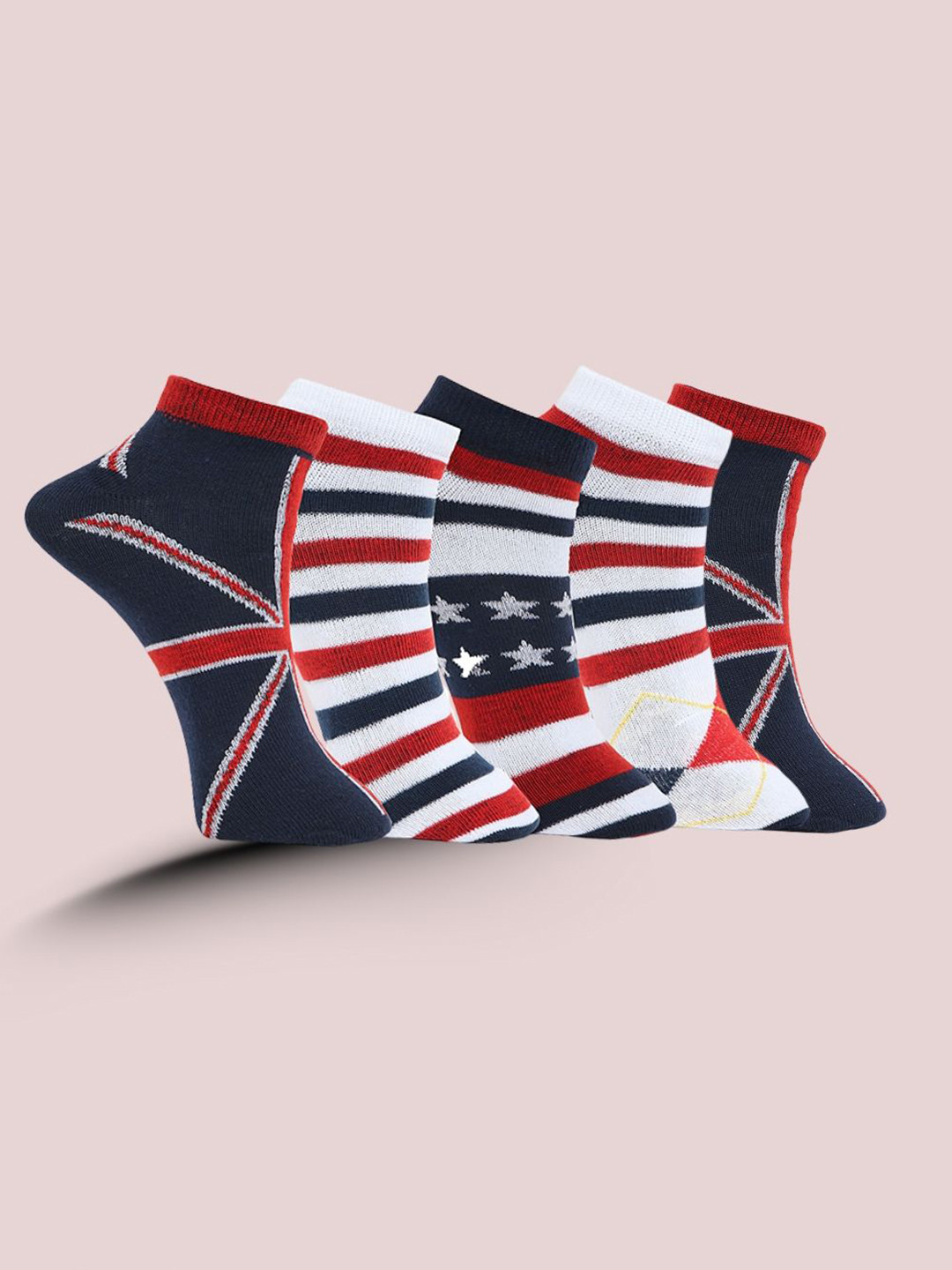 MJE Men Pack Of 5 Patterned Ankle Length Socks