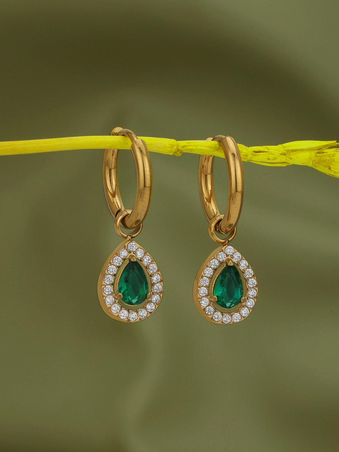 Carlton London 18kt Gold Plated Stainless Steel CZ Tear Drop Hoop Earring