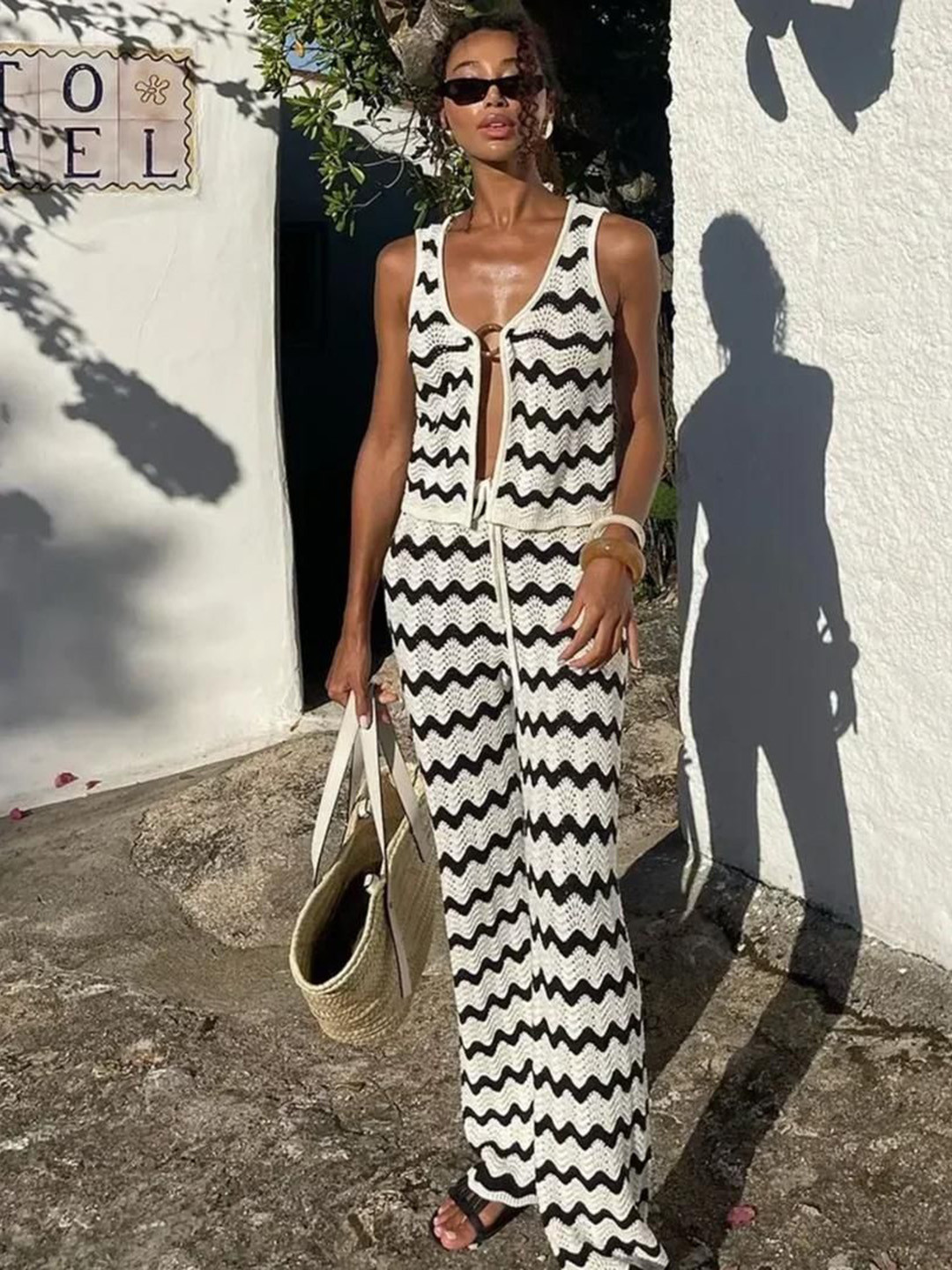 Miss Mosa By Akanksha  White Lizale Luxe Soft Knit Coord Set-Resortwear