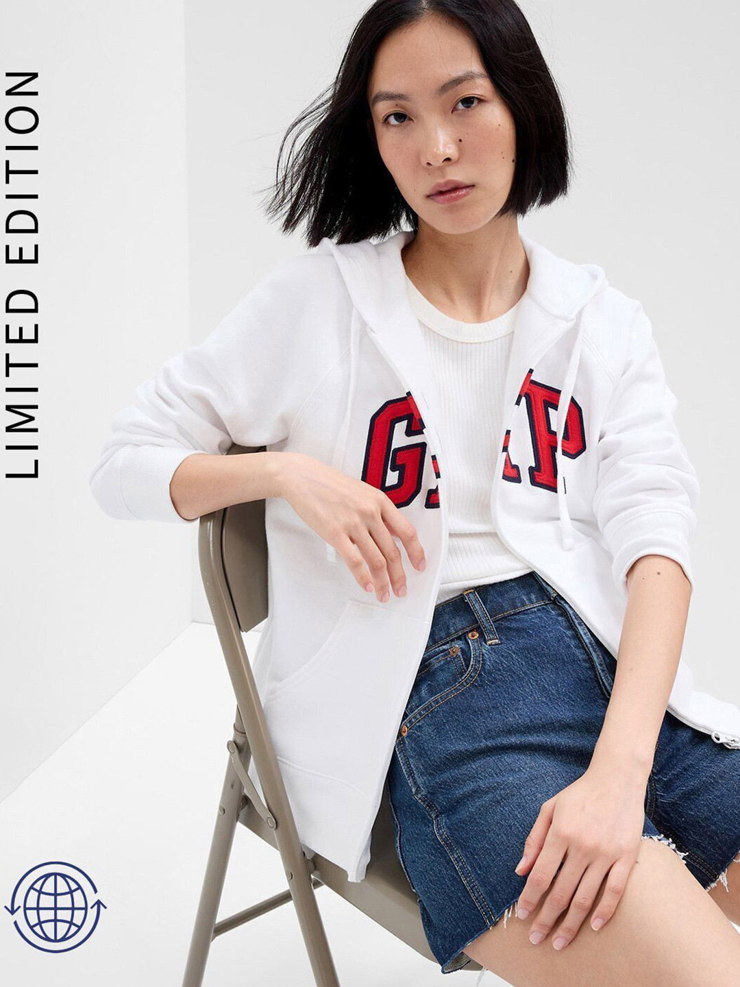 GAP Logo Design Front-Open Hooded Sweatshirt