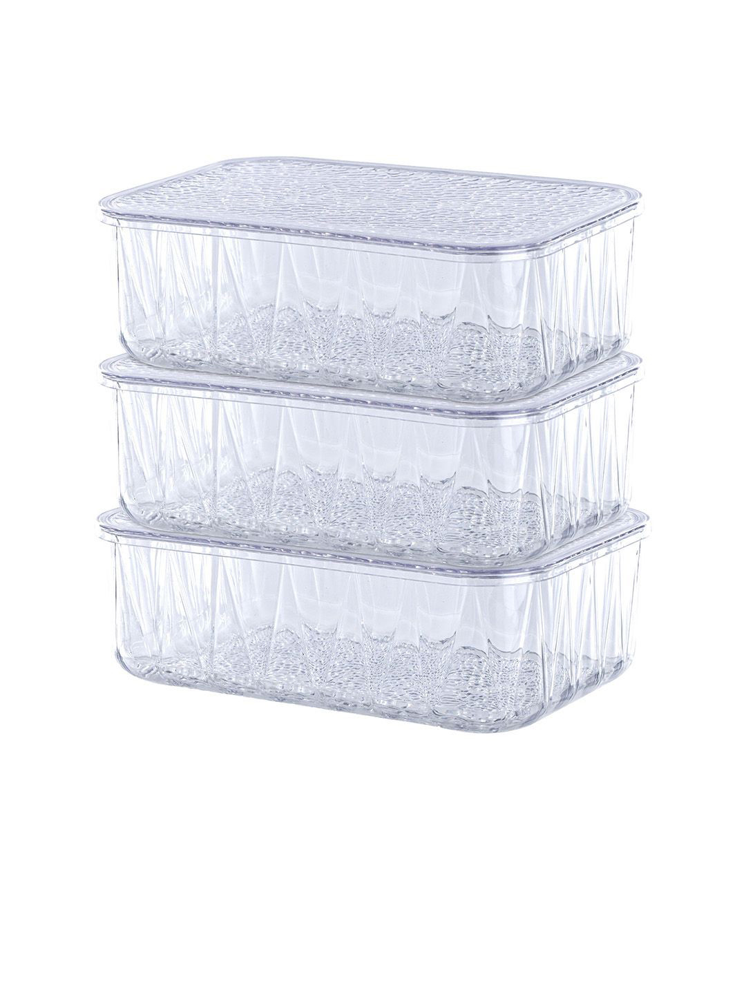 Kuber industries Transparent Plastic Refrigerator Safe 3 Piece Flip Top Fridge Container-4.6L