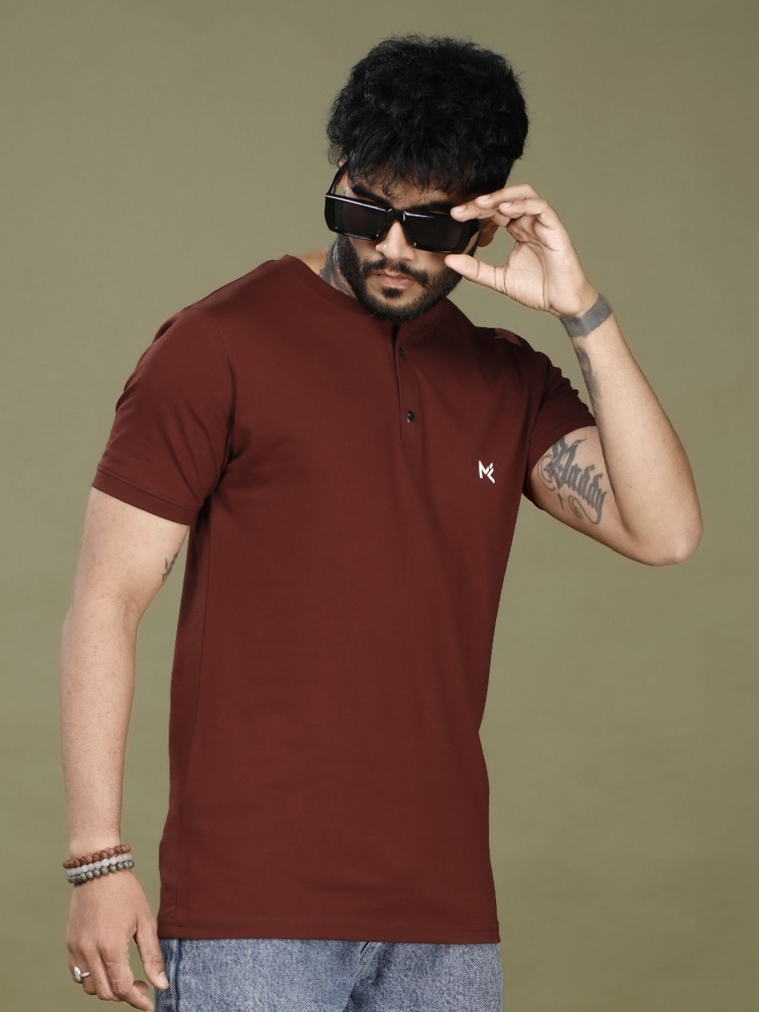 INKMAN Men Henley Neck Bio Finish Pockets T-shirt